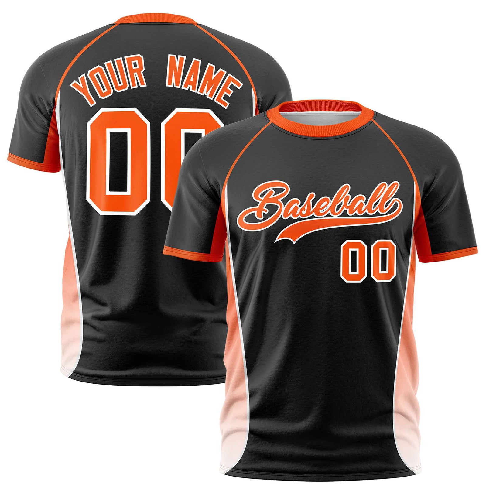Custom Black Orange-White Crew neck Side Gradient Fashion Performance T-Shirt