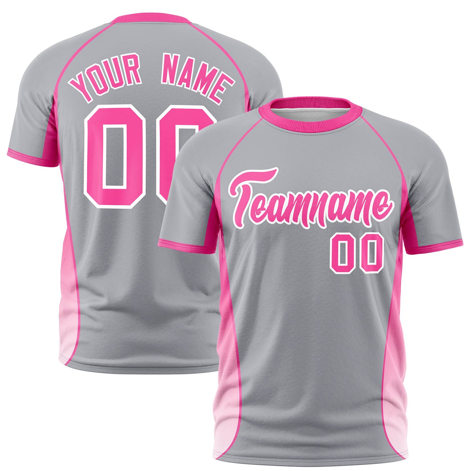 Custom Gray Pink-White Crew neck Side Gradient Fashion Performance T-Shirt