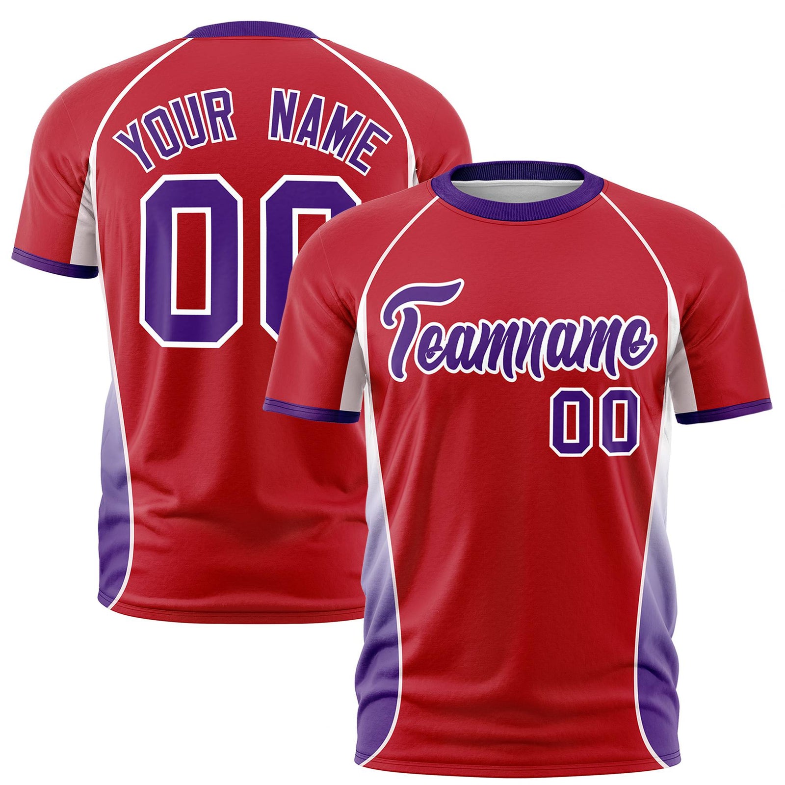 Custom Red White-Purple Crew neck Side Gradient Fashion Performance T-Shirt
