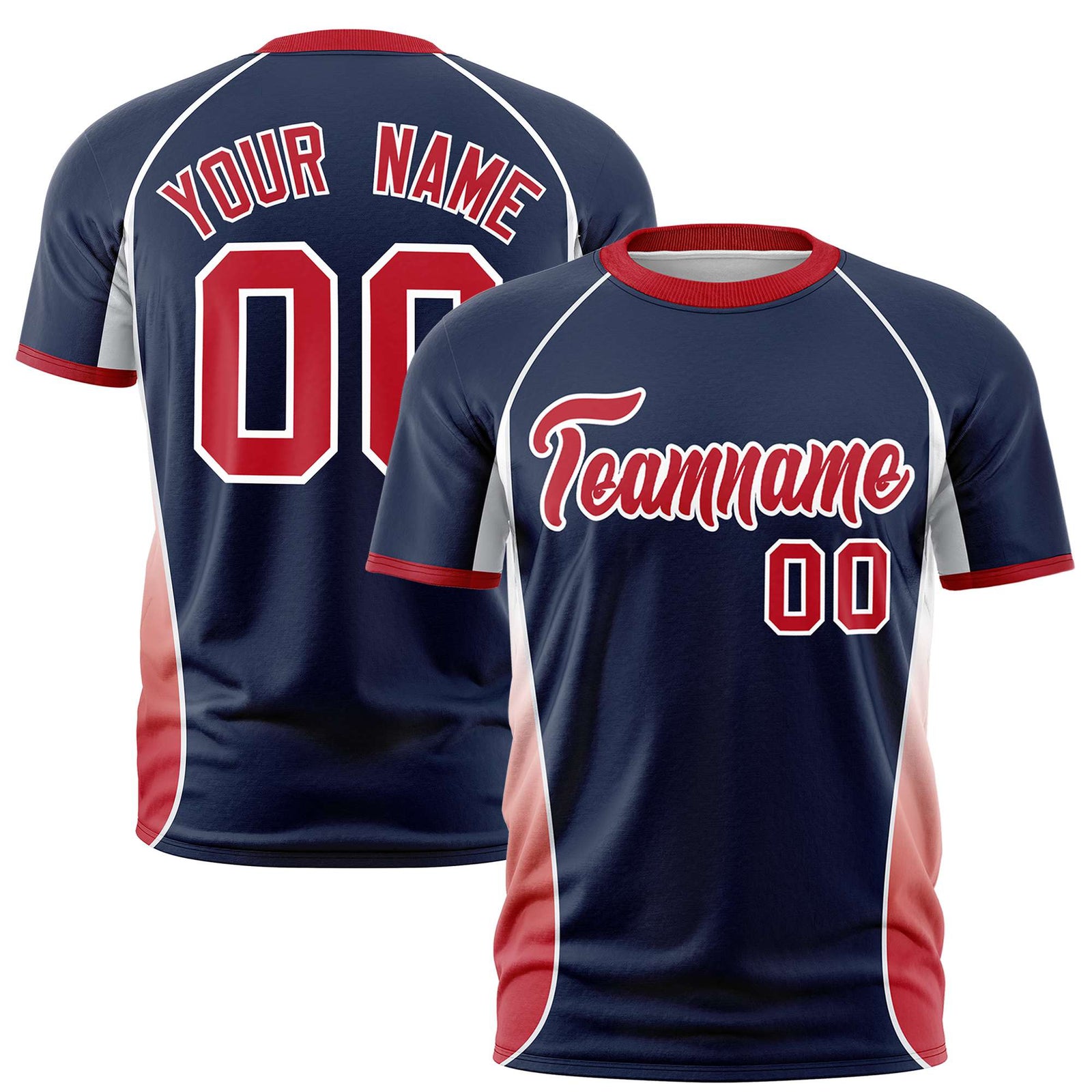 Custom Navy White-Red Crew neck Side Gradient Fashion Performance T-Shirt