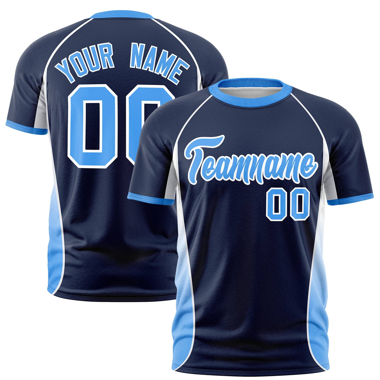Custom Navy White-Powder Blue Crew neck Side Gradient Fashion Performance T-Shirt