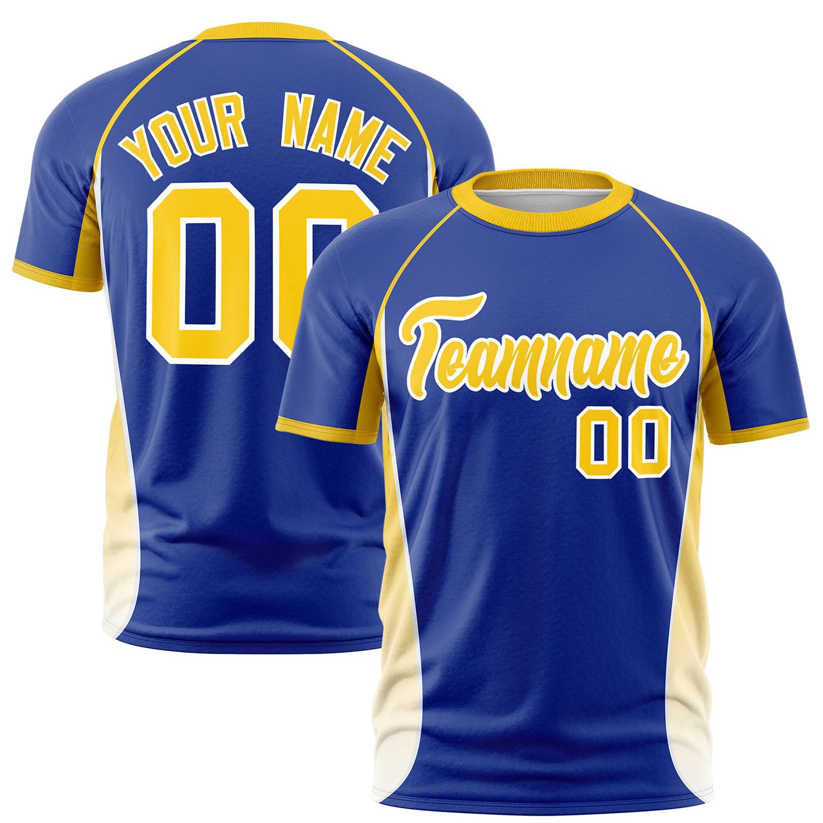 Custom Royal Blue Gold 01-White Crew neck Side Gradient Fashion Performance T-Shirt