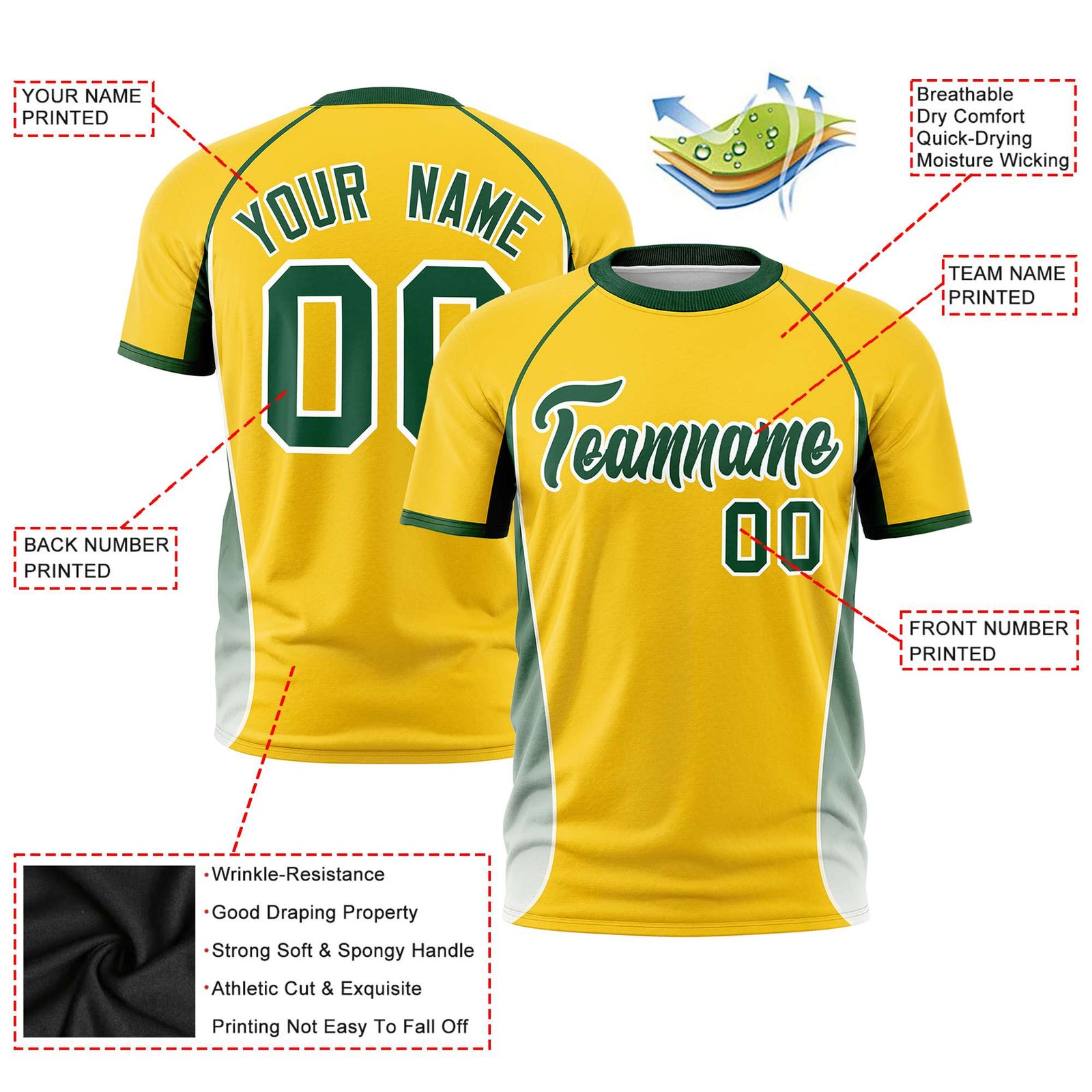 Custom Gold 01 Green-White Crew neck Side Gradient Fashion Performance T-Shirt