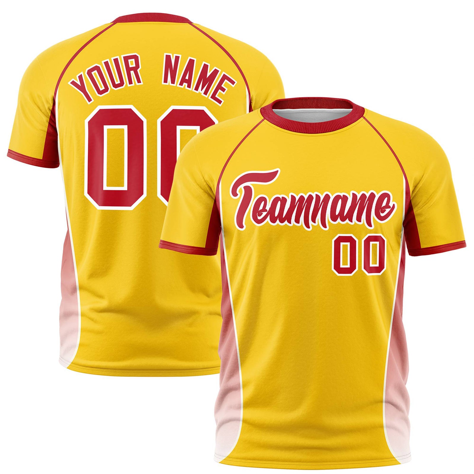 Custom Gold 01 Red-White Crew neck Side Gradient Fashion Performance T-Shirt