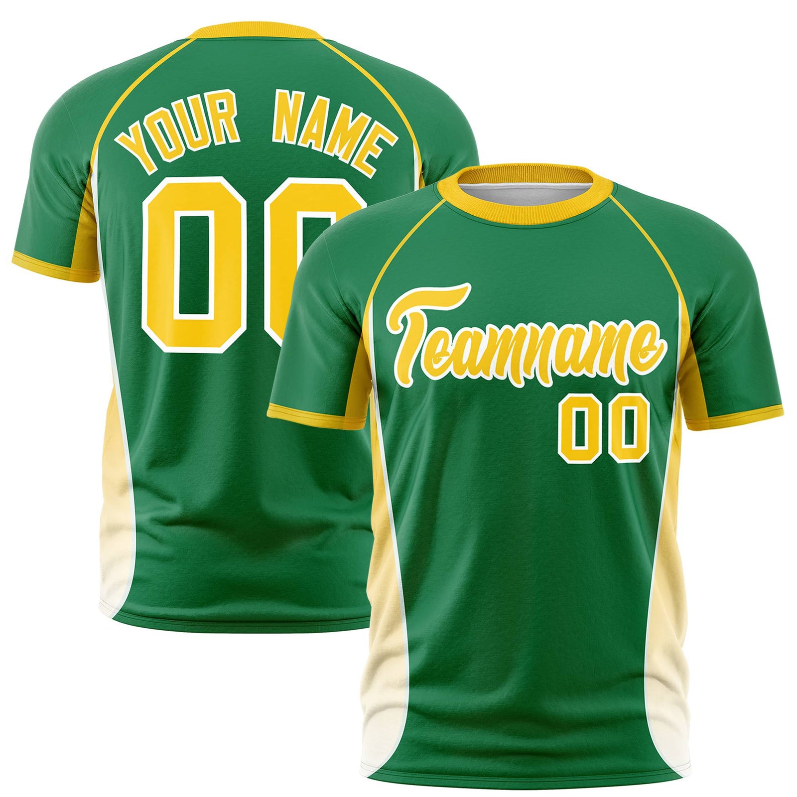 Custom Kelly Green Gold 01-White Crew neck Side Gradient Fashion Performance T-Shirt