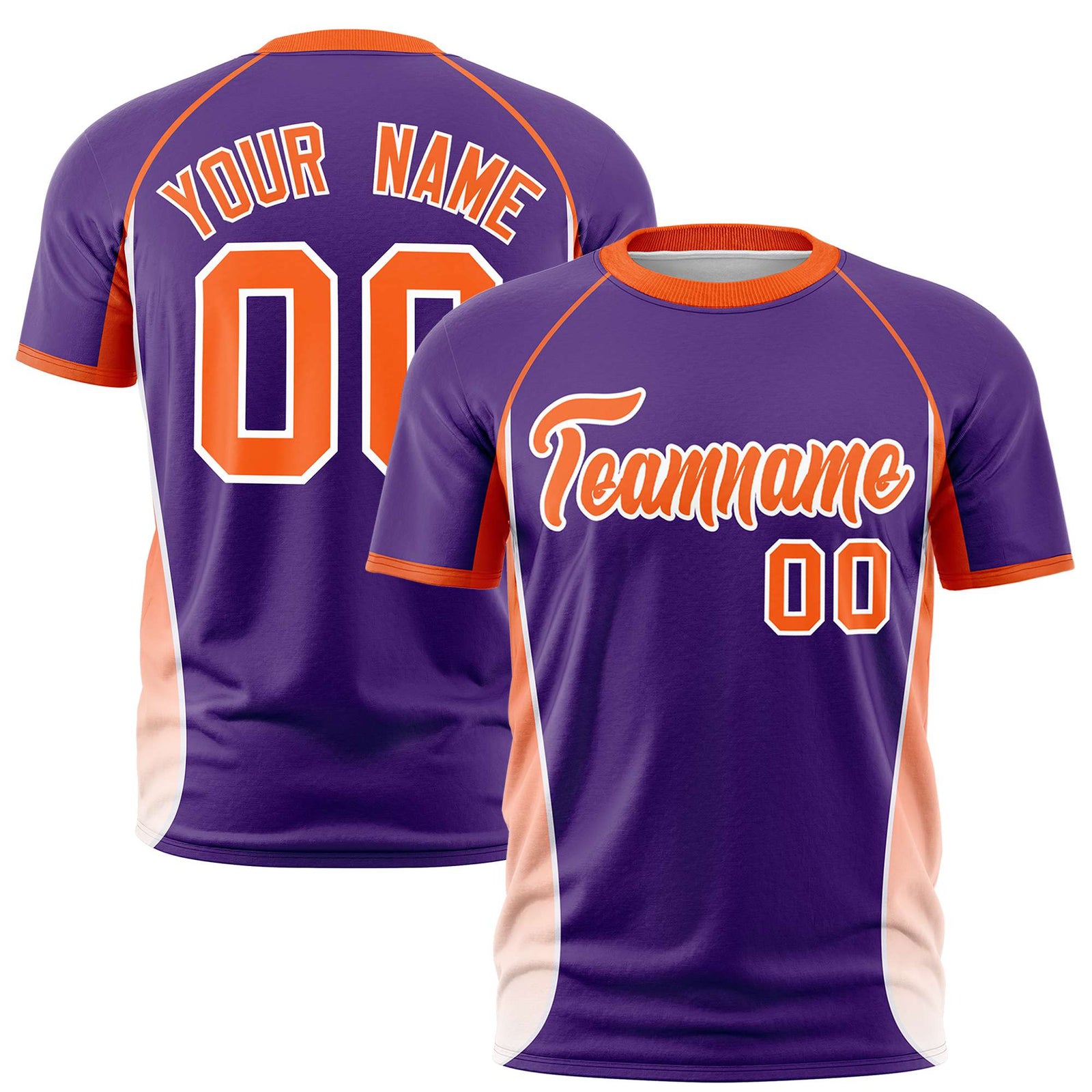 Custom Purple Orange-White Crew neck Side Gradient Fashion Performance T-Shirt