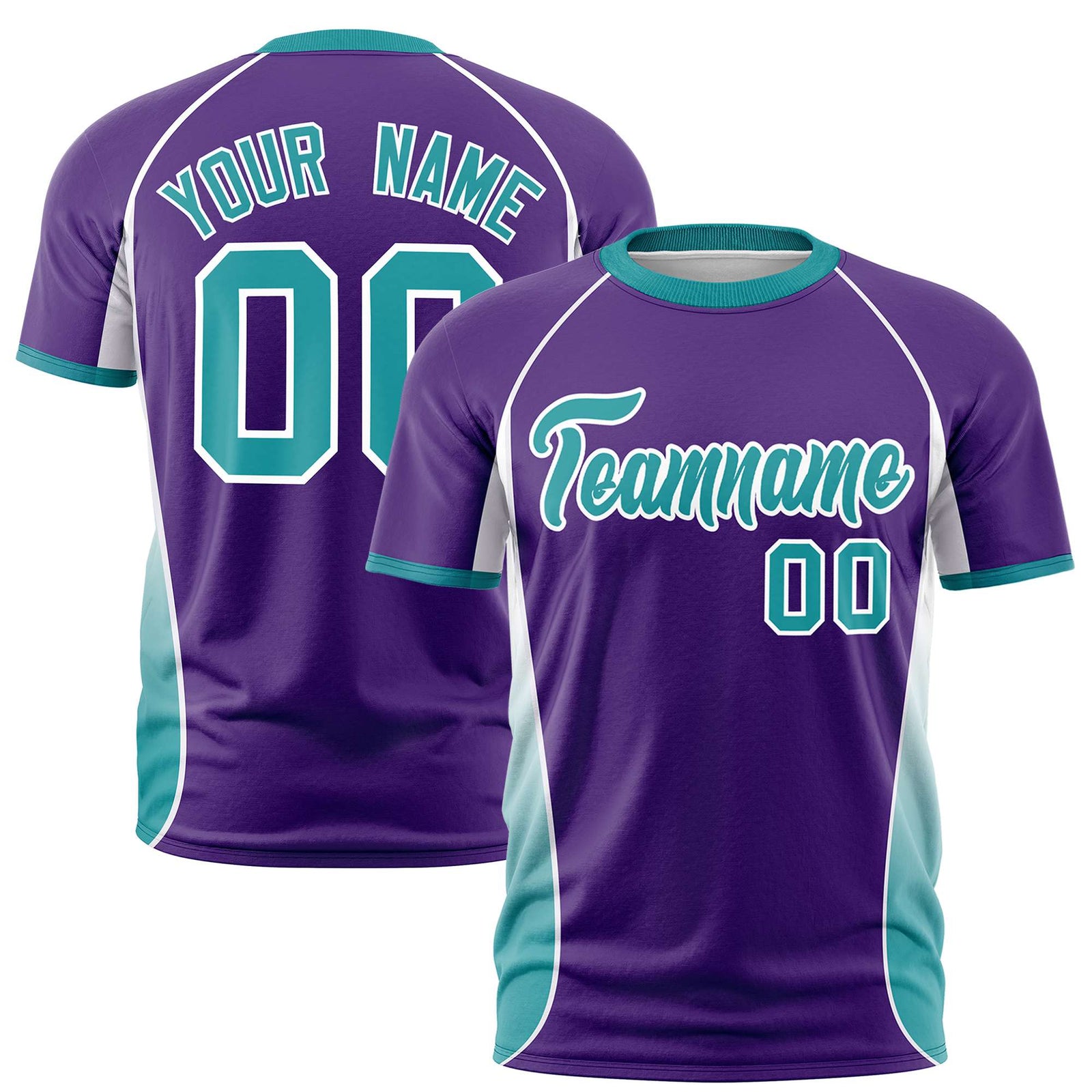 Custom Purple White-Aqua Crew neck Side Gradient Fashion Performance T-Shirt