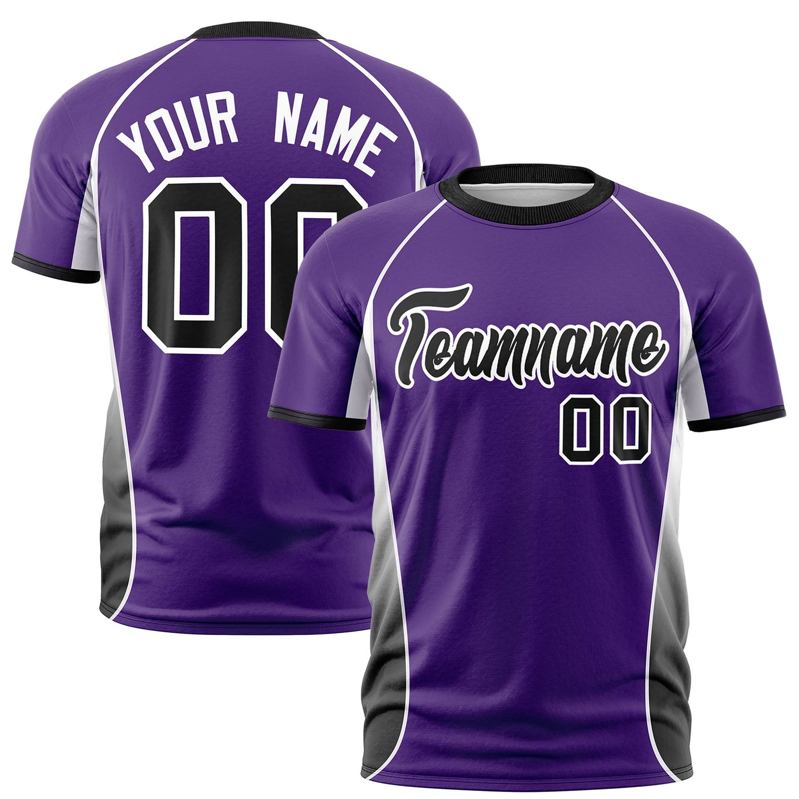 Custom Purple White-Black Crew neck Side Gradient Fashion Performance T-Shirt