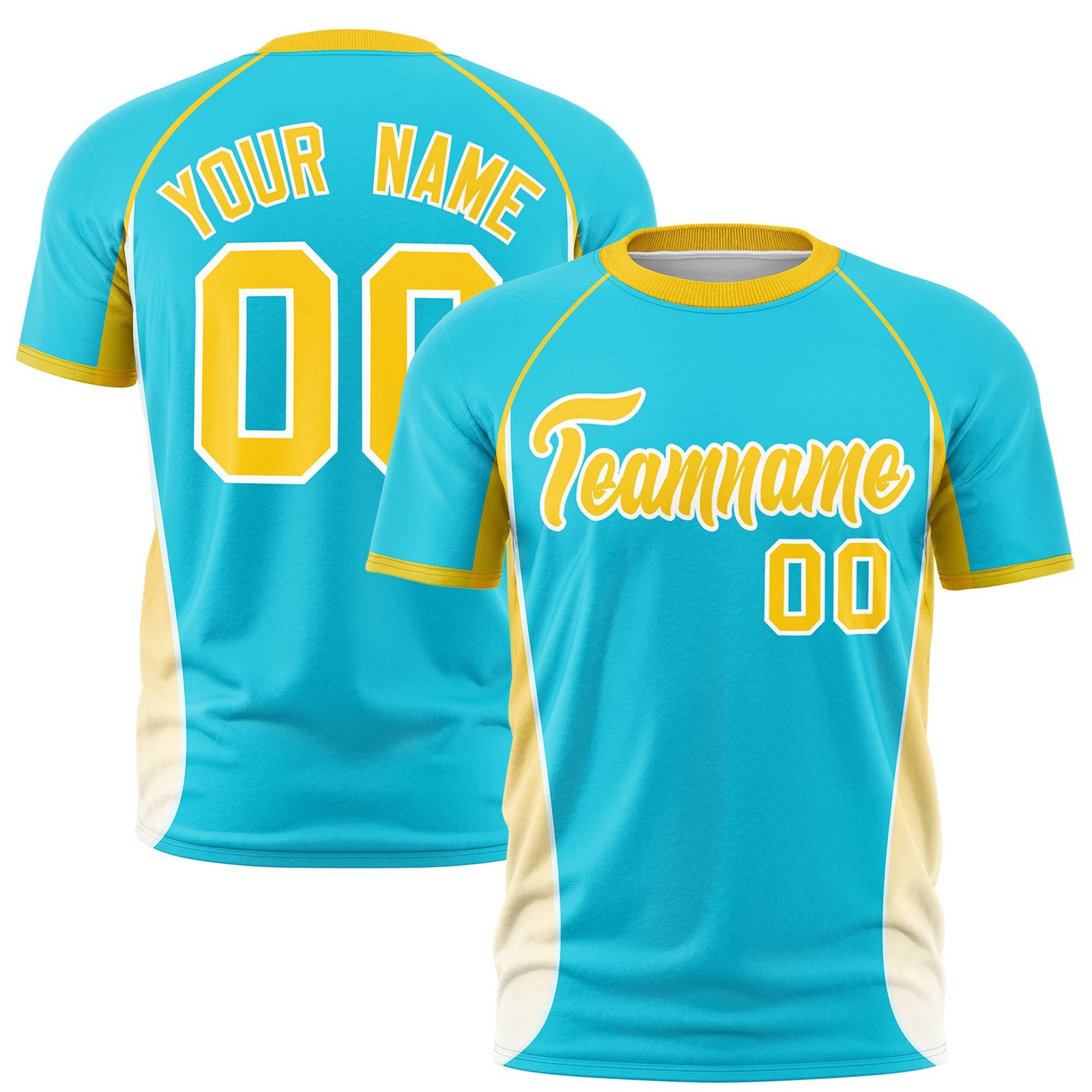 Custom Sky Blue Gold 01-White Crew neck Side Gradient Fashion Performance T-Shirt