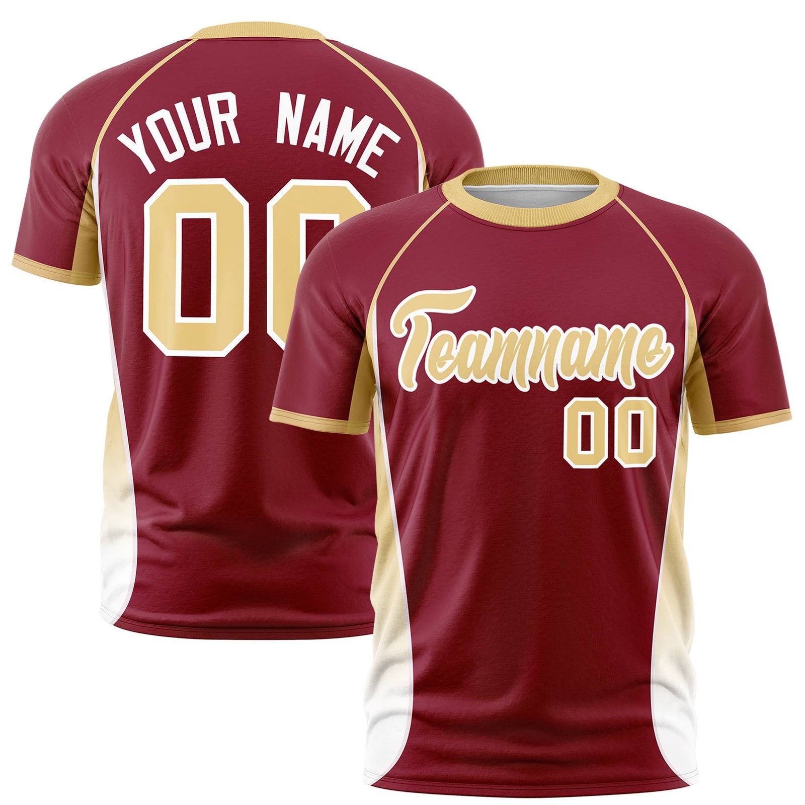 Custom Crimson Khaki-White Crew neck Side Gradient Fashion Performance T-Shirt