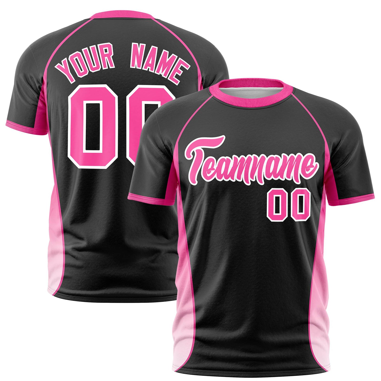 Custom Black Pink-White Crew neck Side Gradient Fashion Performance T-Shirt