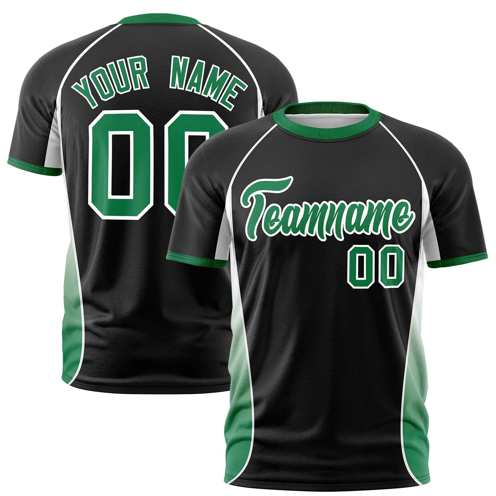 Custom Black White-Kelly Green Crew neck Side Gradient Fashion Performance T-Shirt
