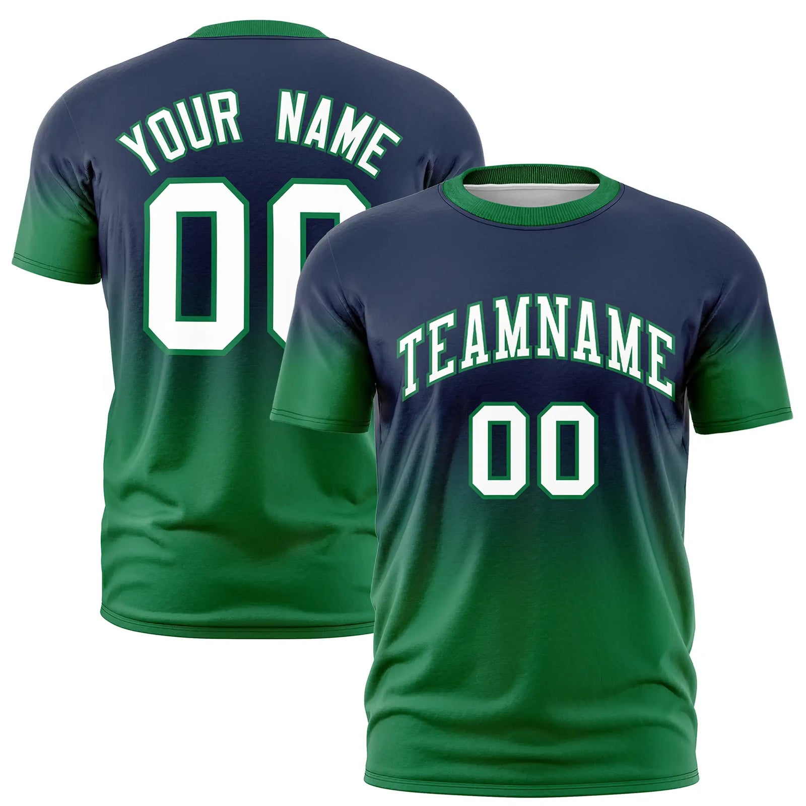 Custom Navy-Kelly Green Gradient Fashion Design Performance T-Shirt