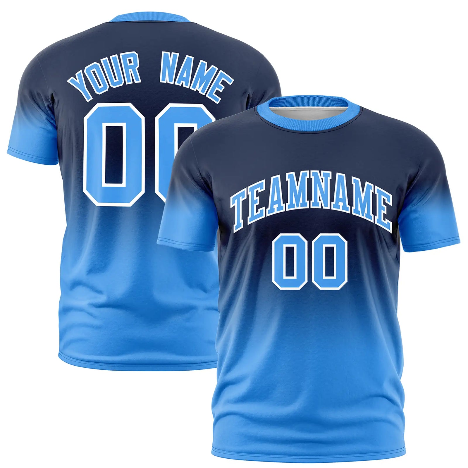 Custom Navy-Powder Blue Gradient Fashion Design Performance T-Shirt