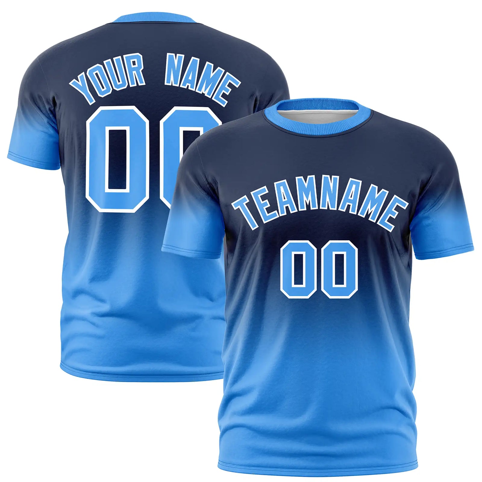 Custom Navy-Powder Blue Gradient Fashion Design Performance T-Shirt