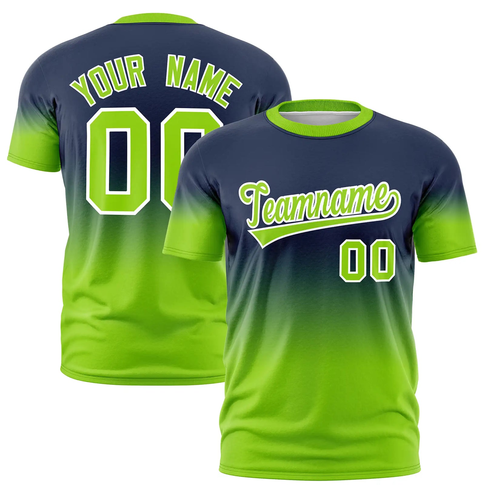 Custom Navy-Neon Green Gradient Fashion Design Performance T-Shirt
