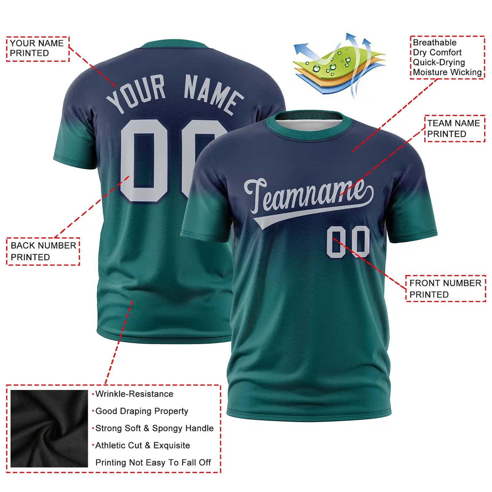 Custom Navy-Aqua Gradient Fashion Design Performance T-Shirt