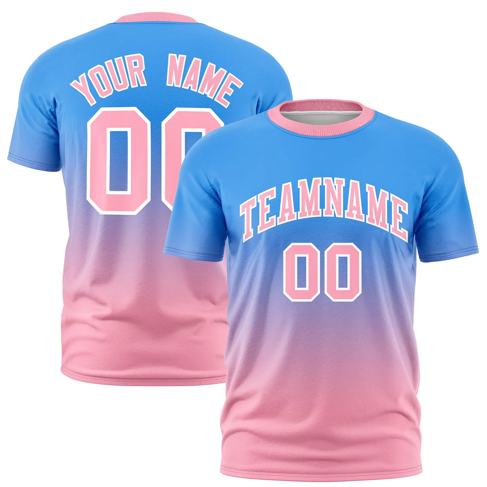 Custom Powder Blue-Light Pink Gradient Fashion Design Performance T-Shirt