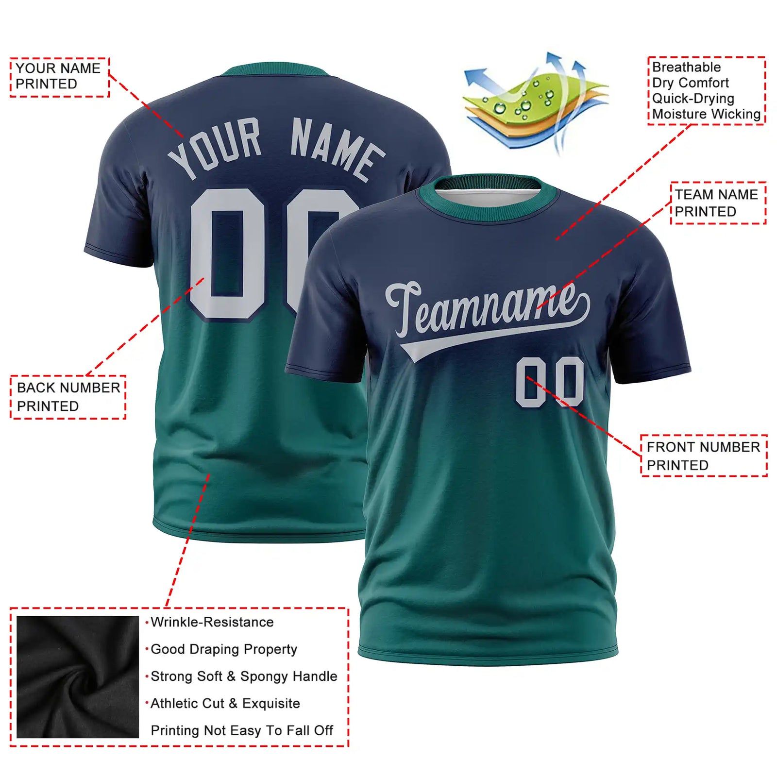 Custom Navy-Aqua Gradient Fashion Design Performance T-Shirt