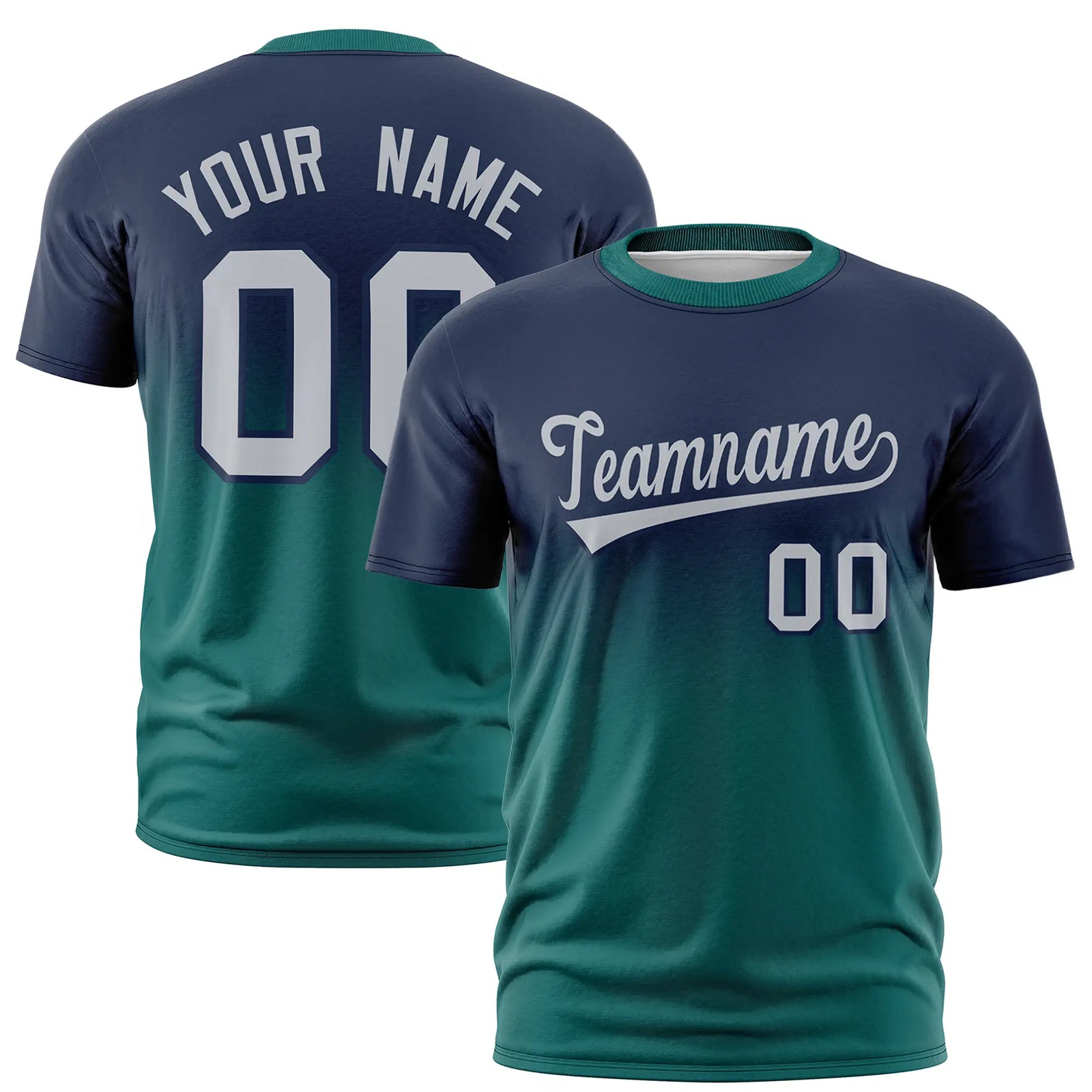 Custom Navy-Aqua Gradient Fashion Design Performance T-Shirt