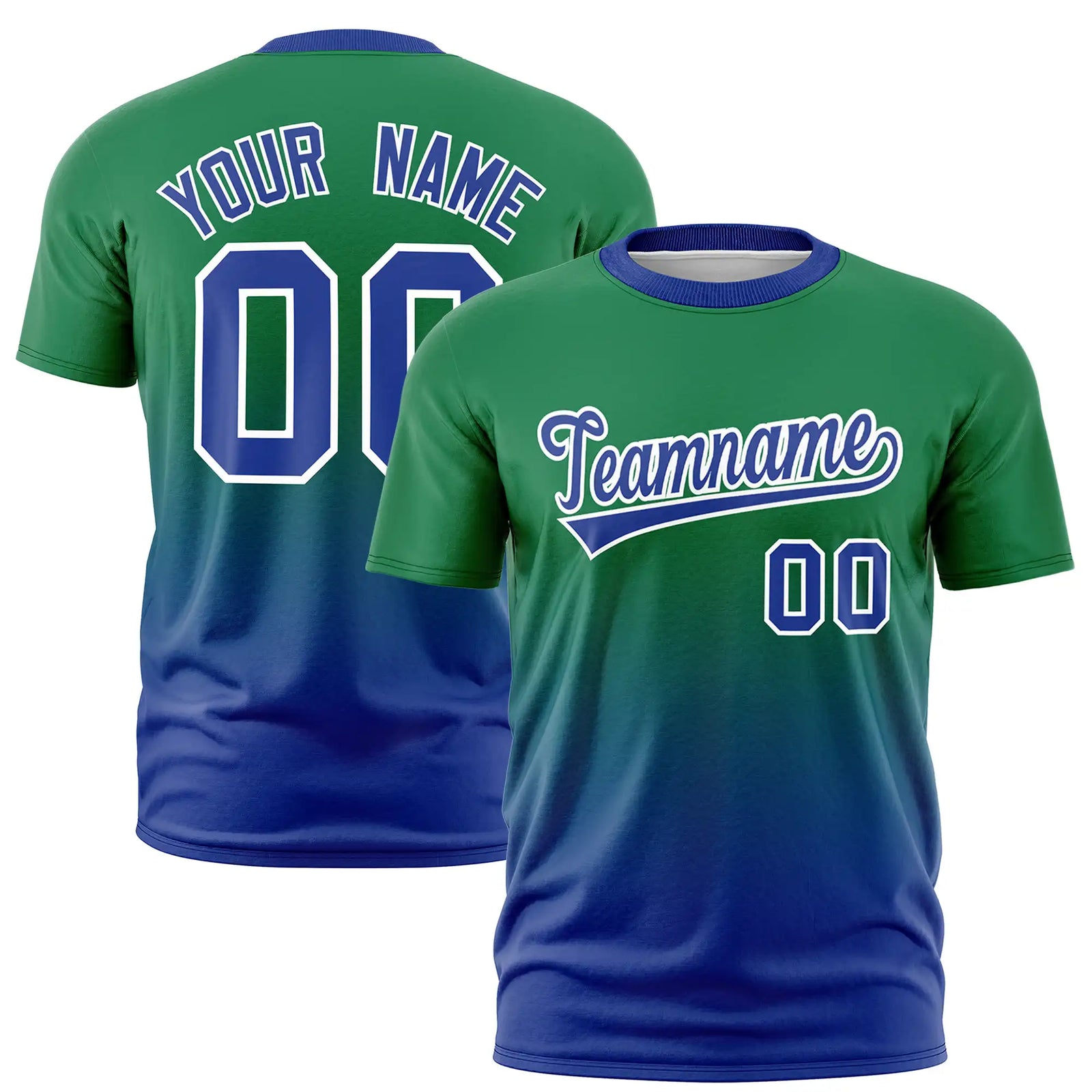 Custom Kelly Green-Royal Blue Gradient Fashion Design Performance T-Shirt