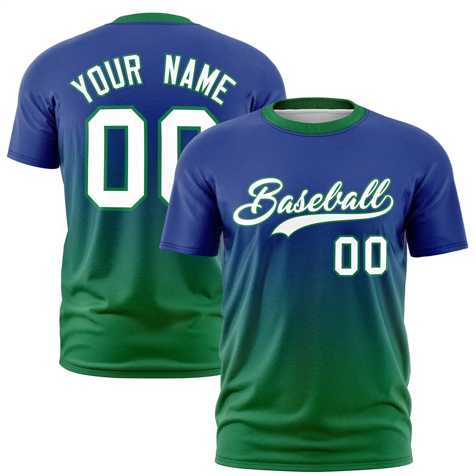 Custom Royal Blue-Kelly Green Gradient Fashion Design Performance T-Shirt