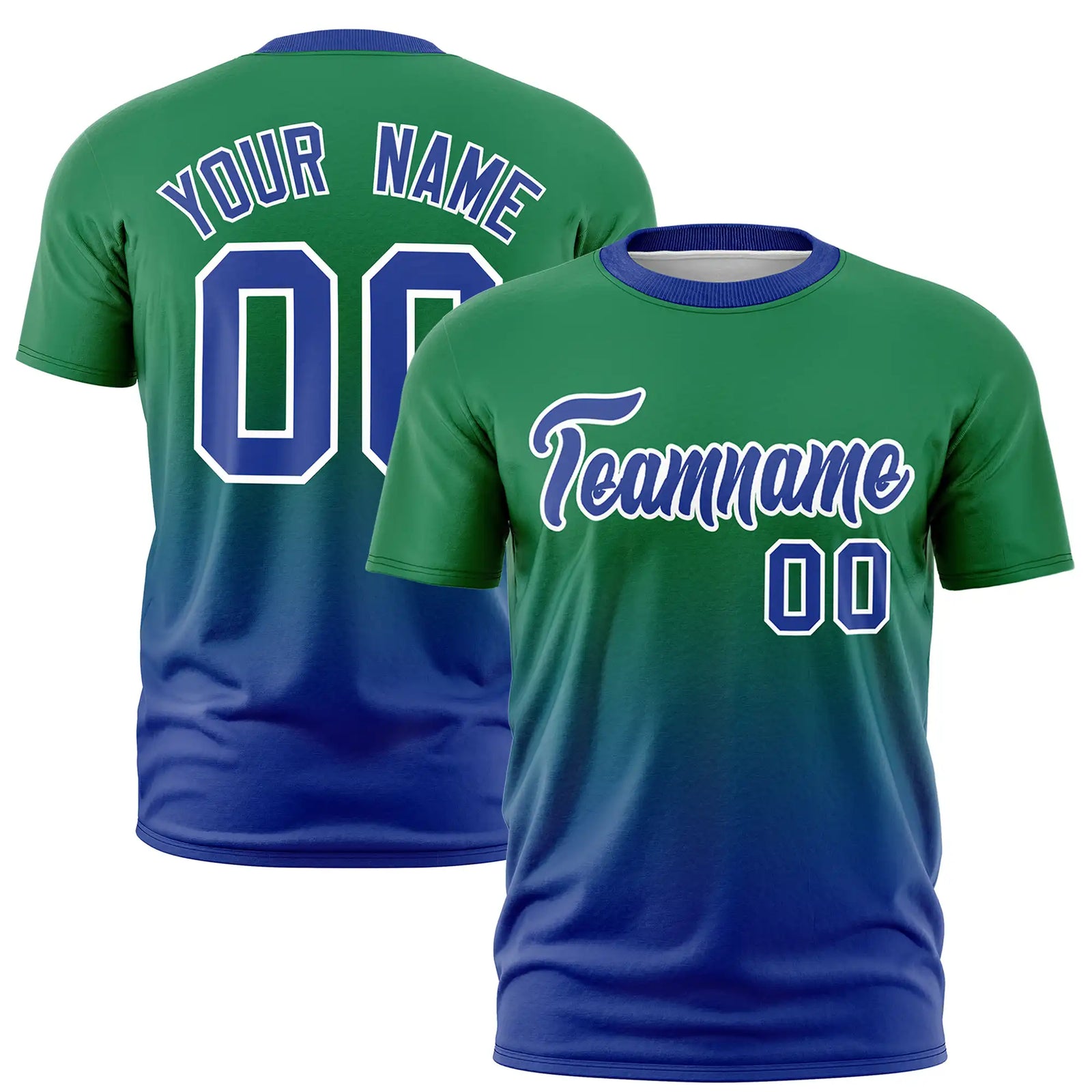 Custom Kelly Green-Royal Blue Gradient Fashion Design Performance T-Shirt