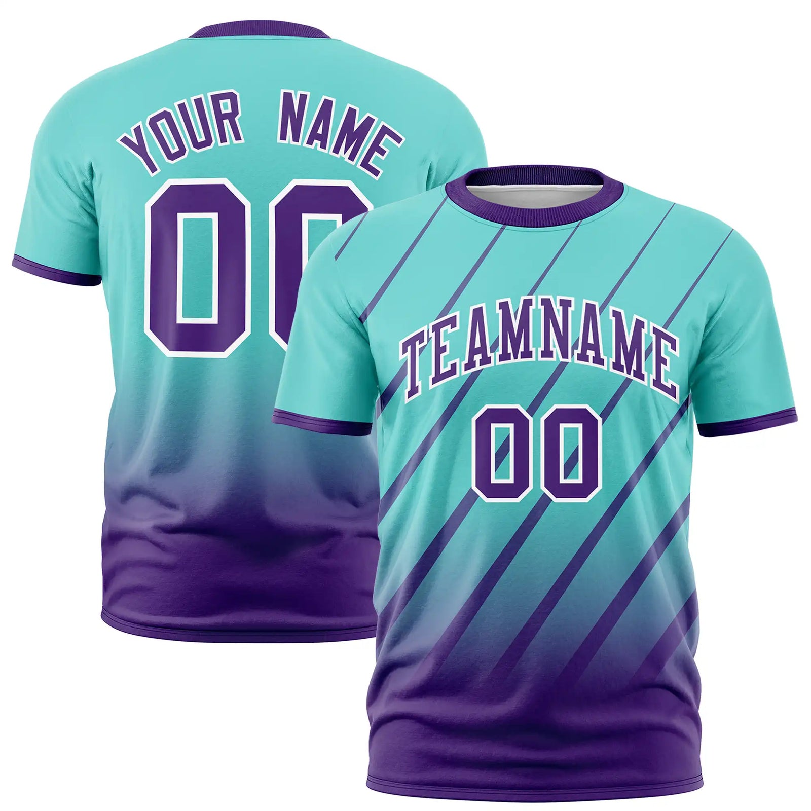 Custom Bright Green-Purple Gradient Fashion Diagonal Stripe Performance T-Shirt