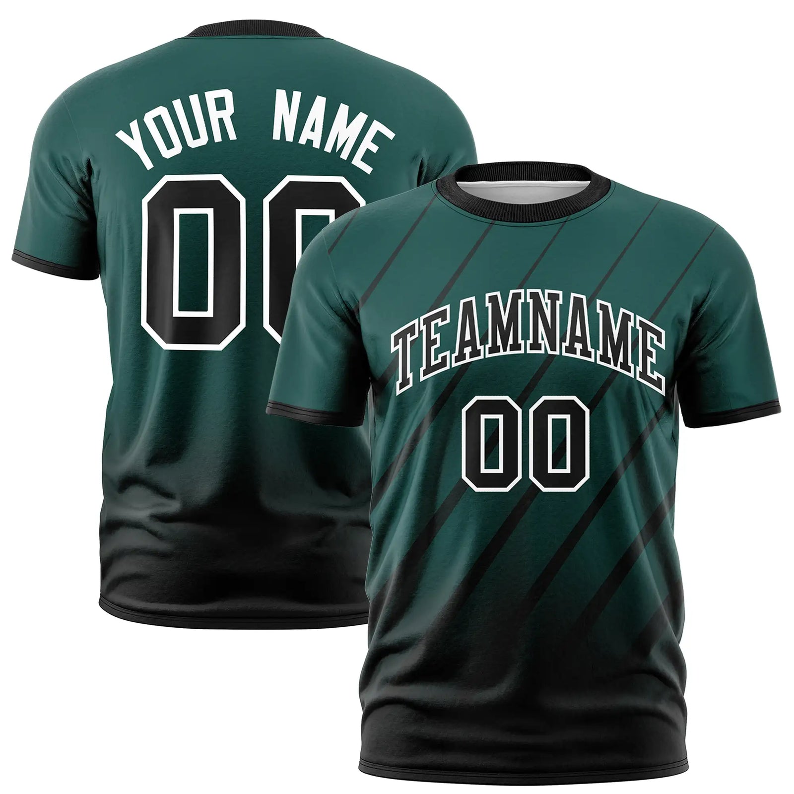 Custom Midnight Green-Black Gradient Fashion Diagonal Stripe Performance T-Shirt