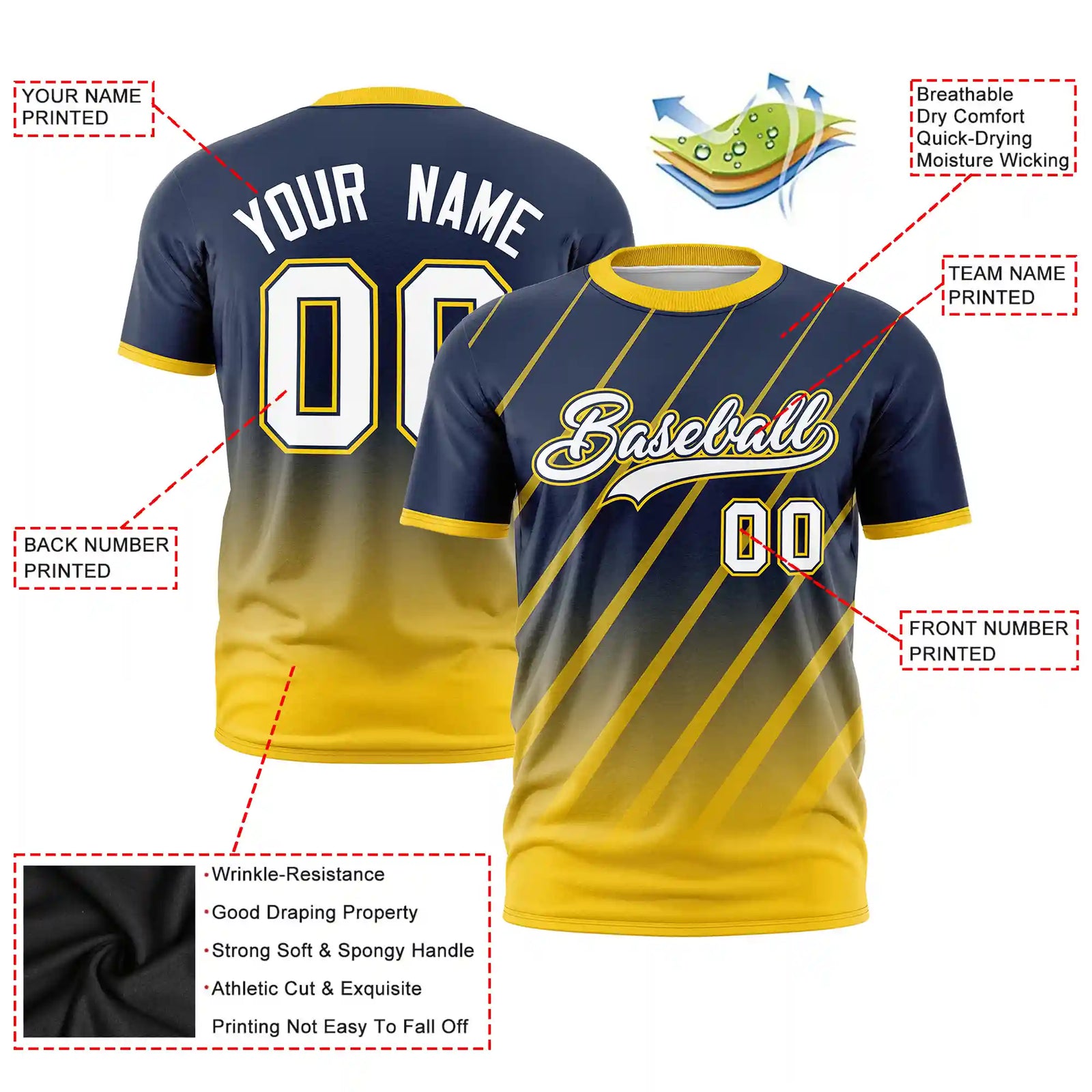 Custom Navy-Gold01 Gradient Fashion Diagonal Stripe Performance T-Shirt