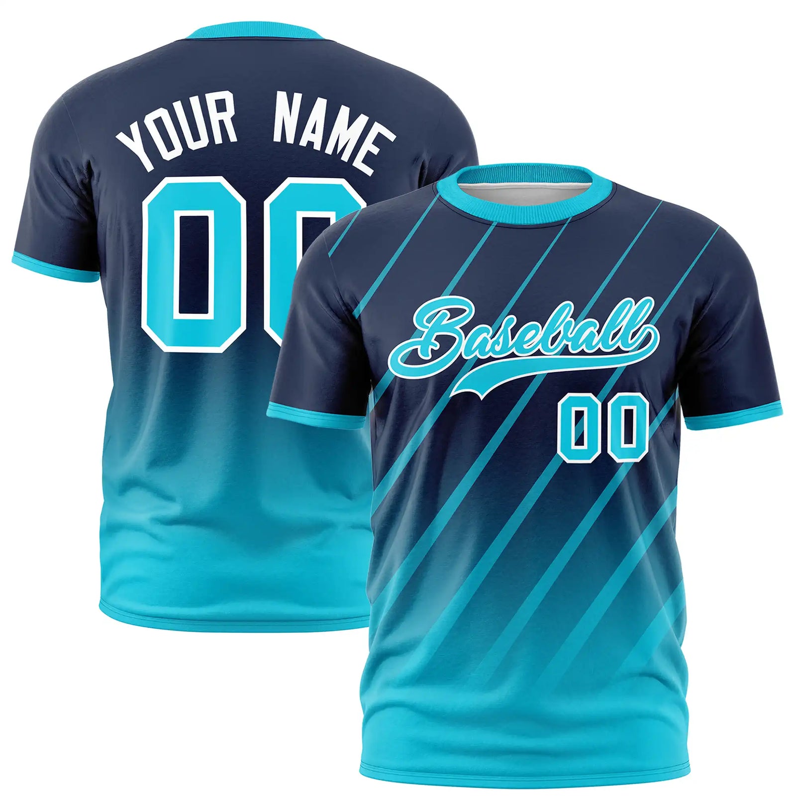 Custom Navy-Sky Blue Gradient Fashion Diagonal Stripe Performance T-Shirt