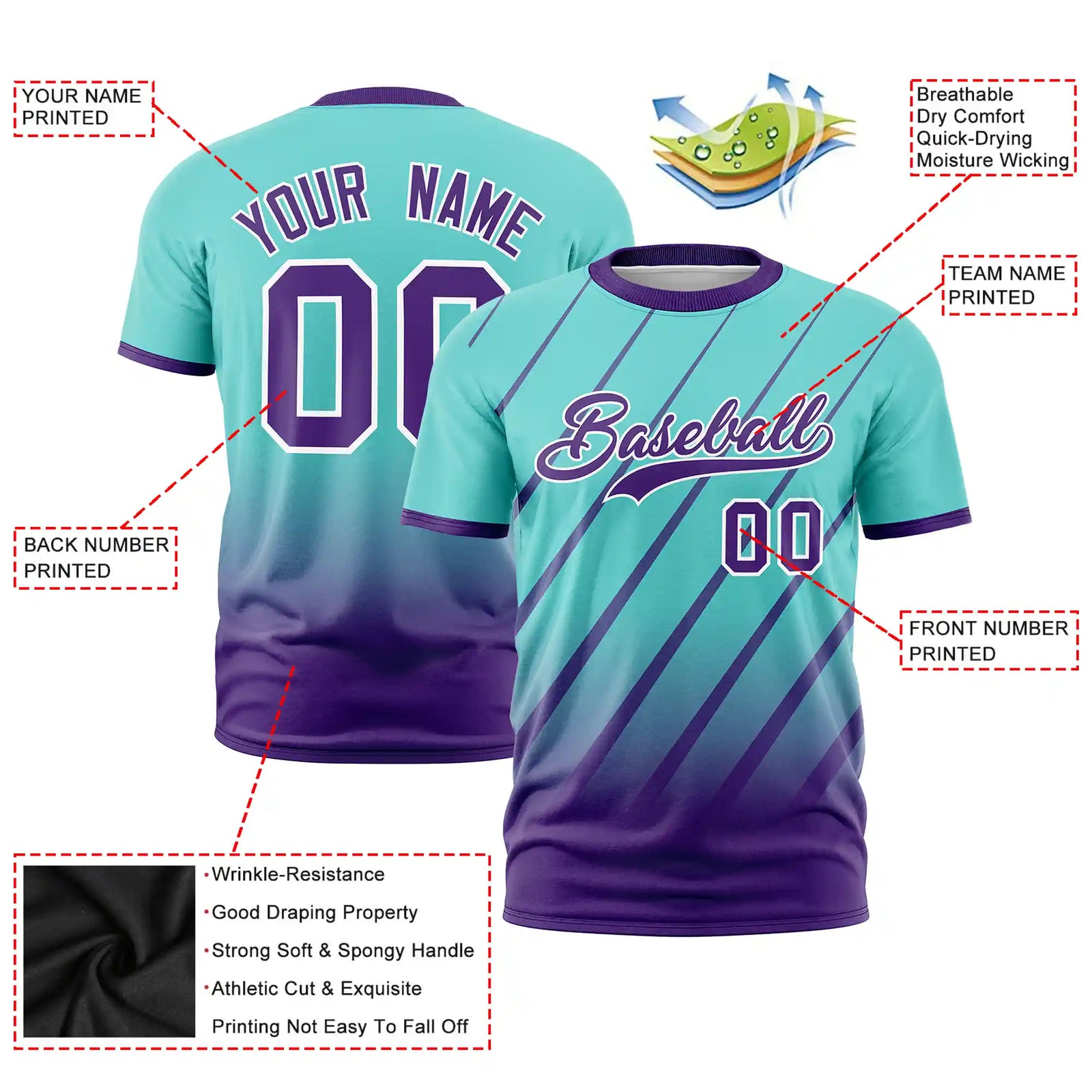 Custom Bright Green-Purple Gradient Fashion Diagonal Stripe Performance T-Shirt