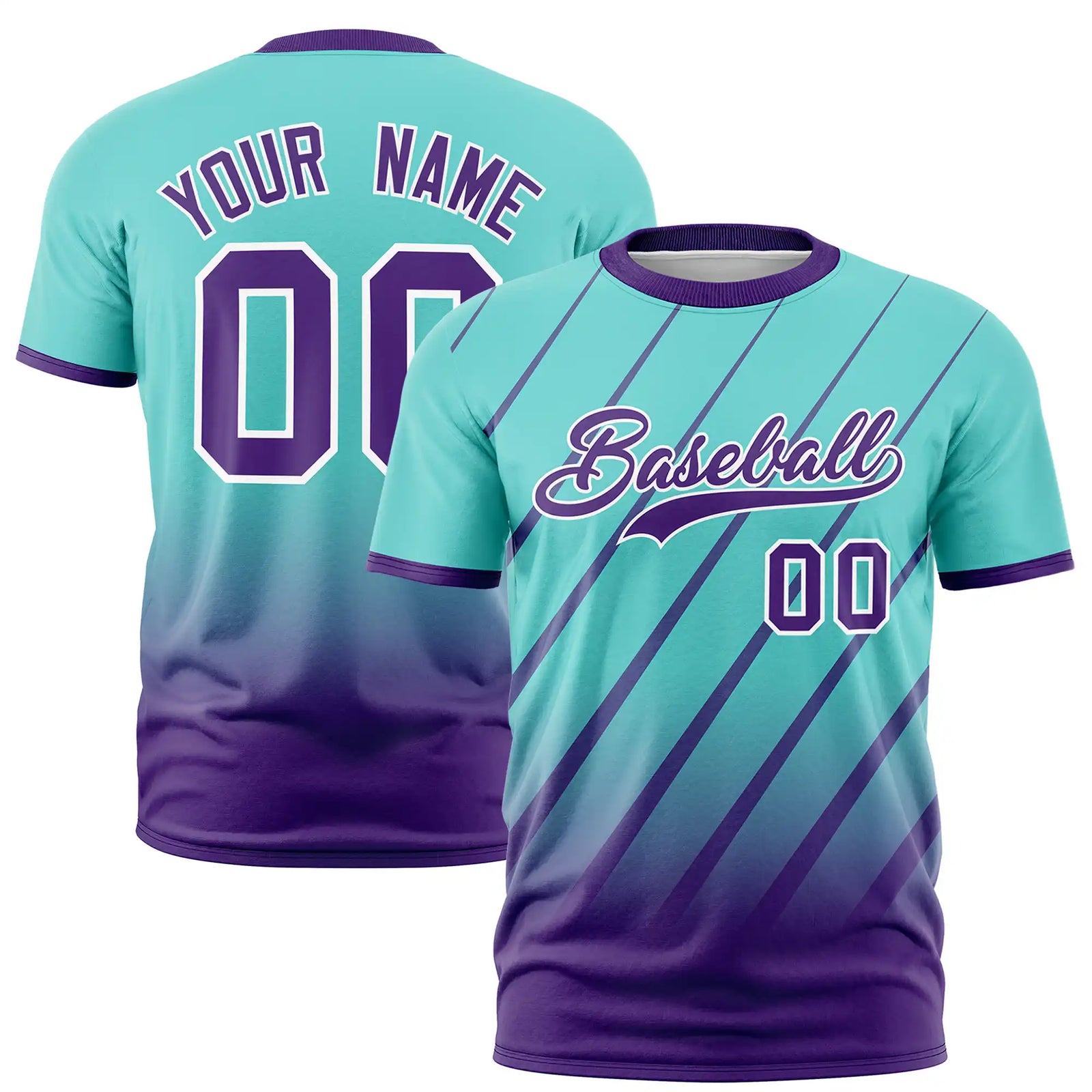 Custom Bright Green-Purple Gradient Fashion Diagonal Stripe Performance T-Shirt