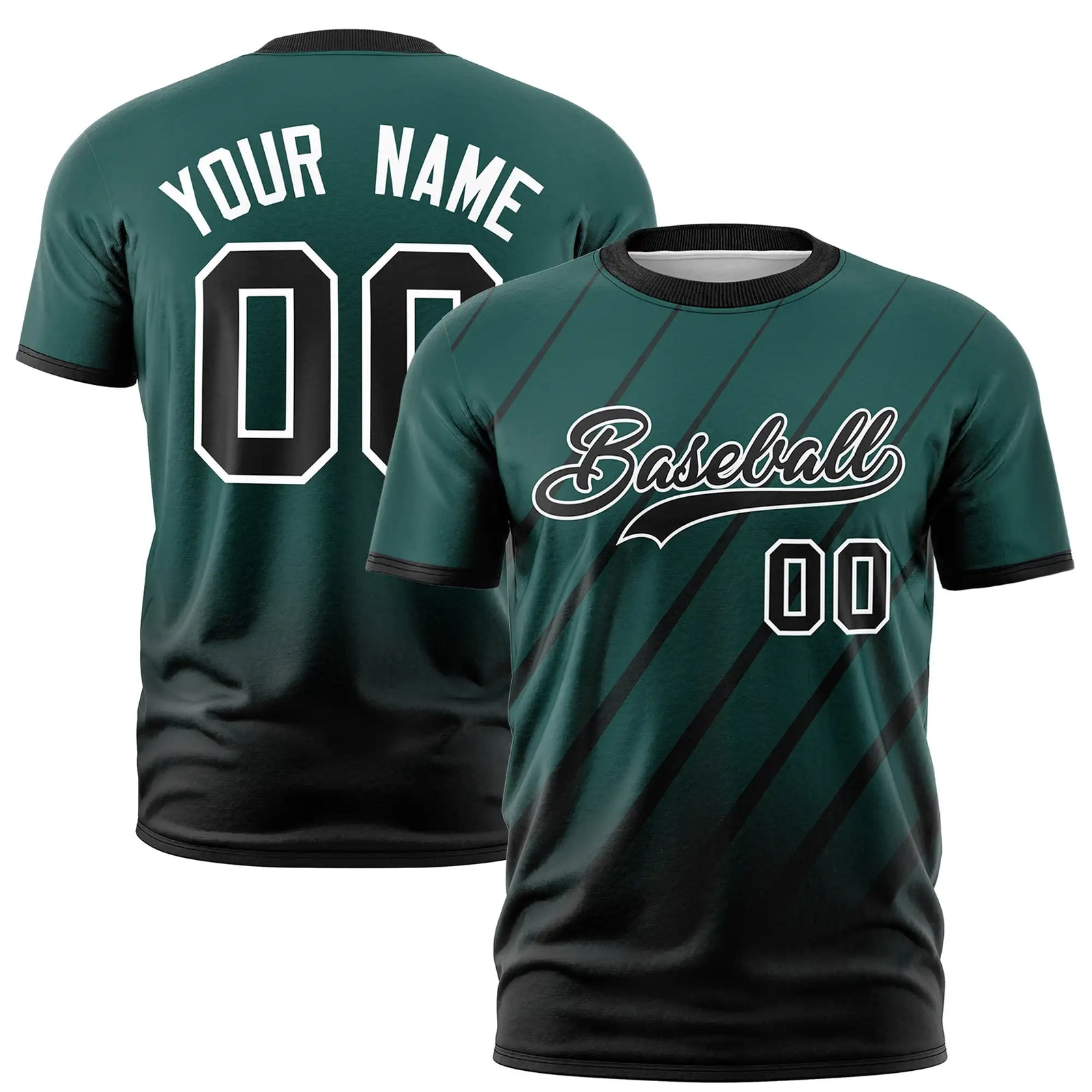 Custom Midnight Green-Black Gradient Fashion Diagonal Stripe Performance T-Shirt