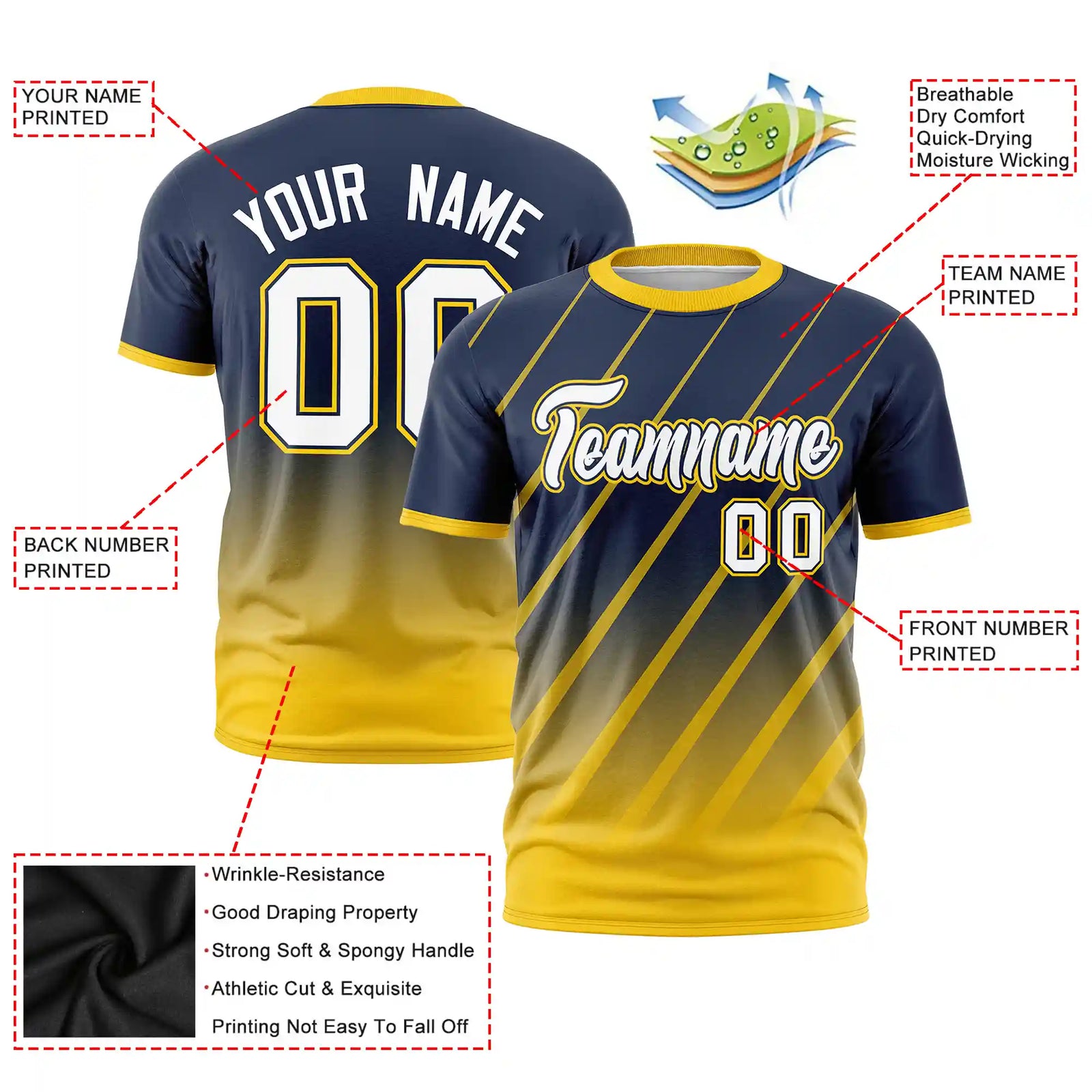 Custom Navy-Gold01 Gradient Fashion Diagonal Stripe Performance T-Shirt