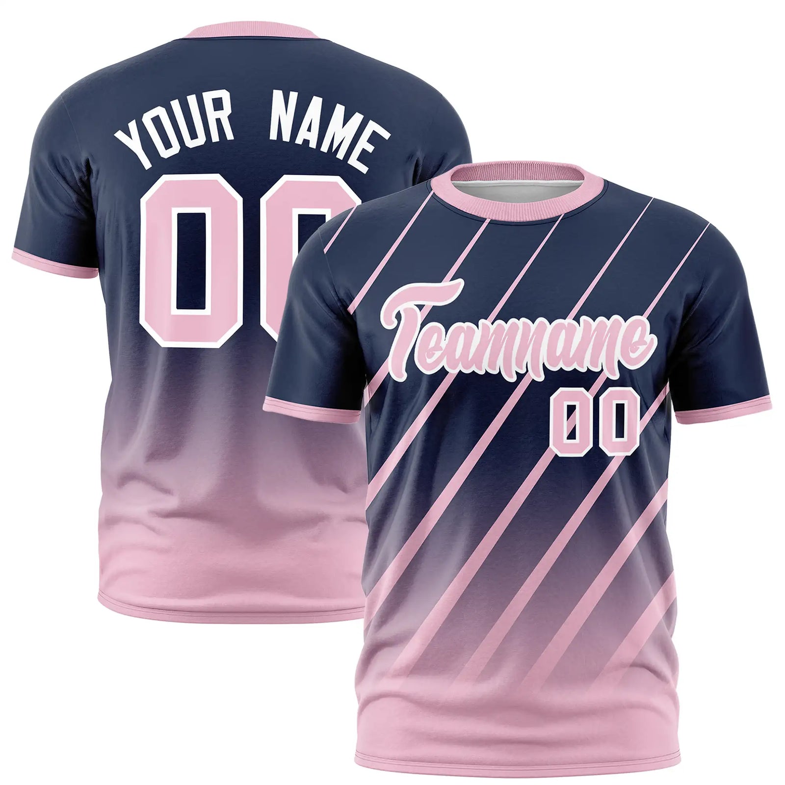 Custom Navy-Light Pink Gradient Fashion Diagonal Stripe Performance T-Shirt