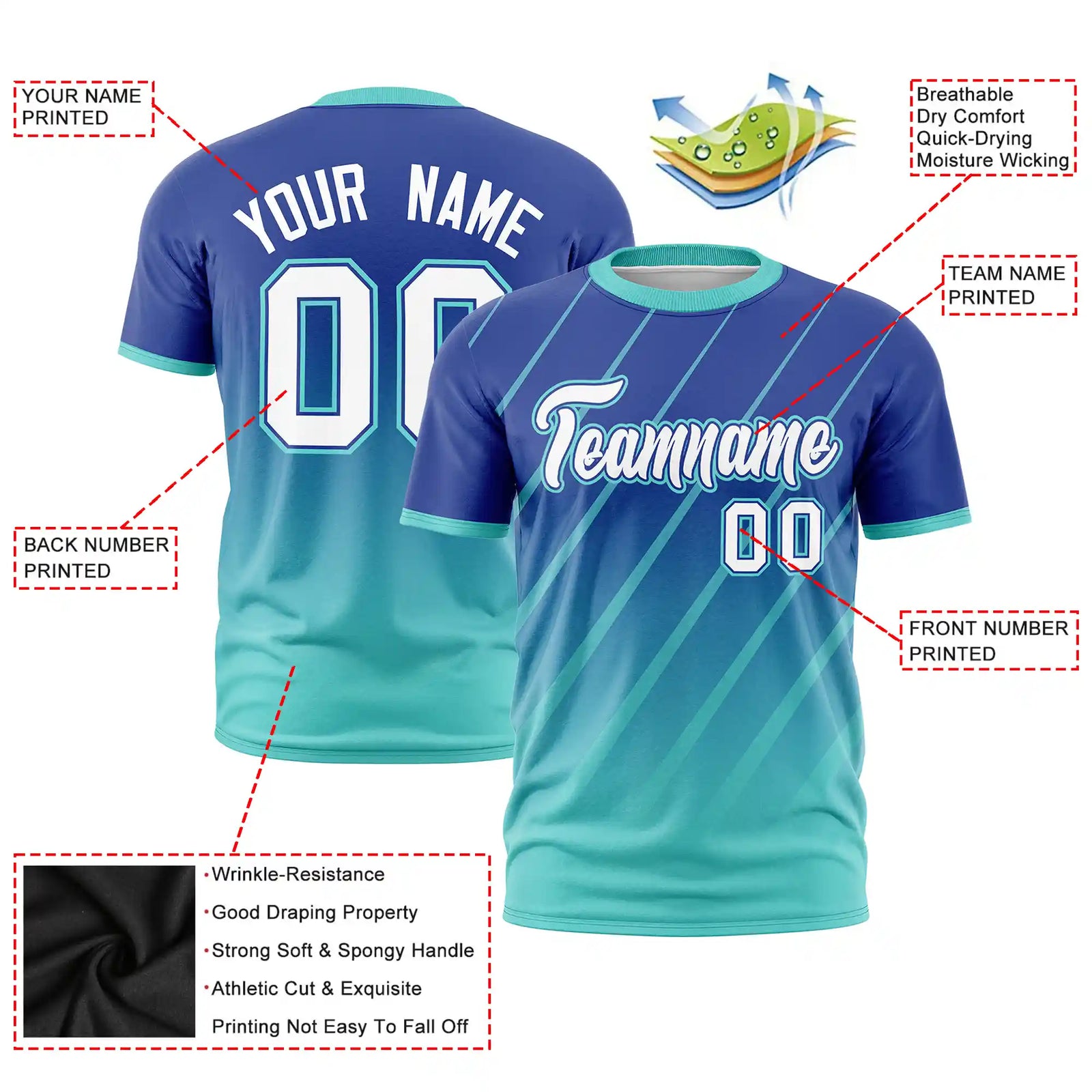 Custom Royal Blue-Bright Green Gradient Fashion Diagonal Stripe Performance T-Shirt