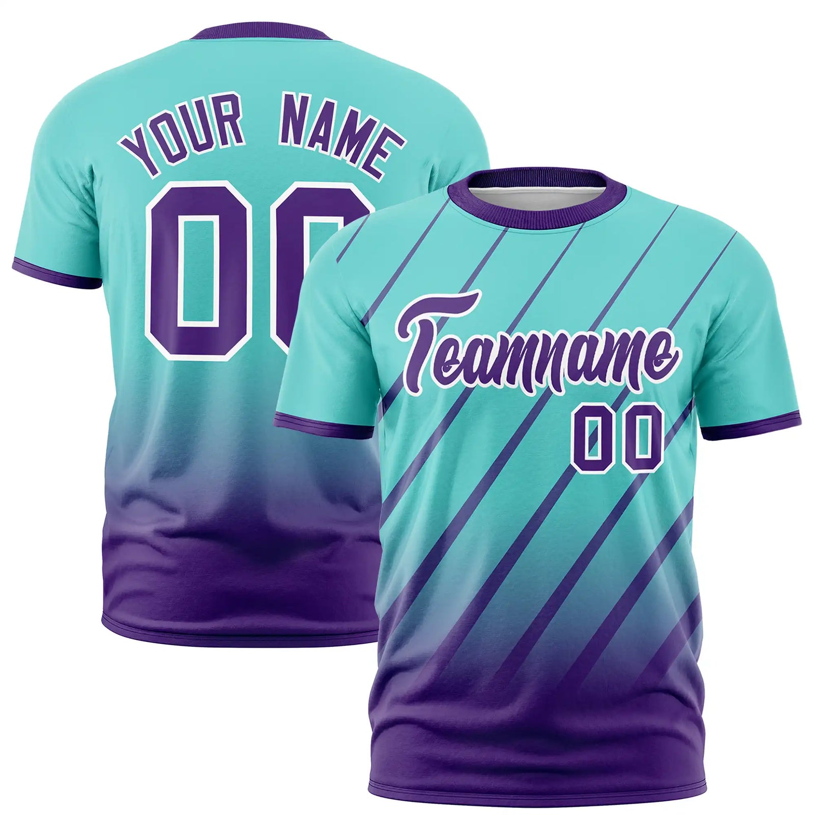 Custom Bright Green-Purple Gradient Fashion Diagonal Stripe Performance T-Shirt