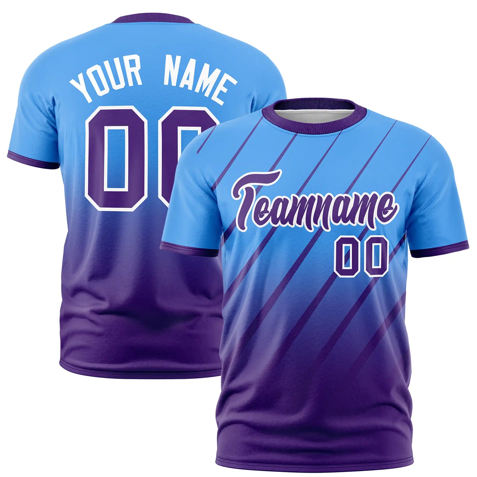 Custom Powder Blue-Purple Gradient Fashion Diagonal Stripe Performance T-Shirt