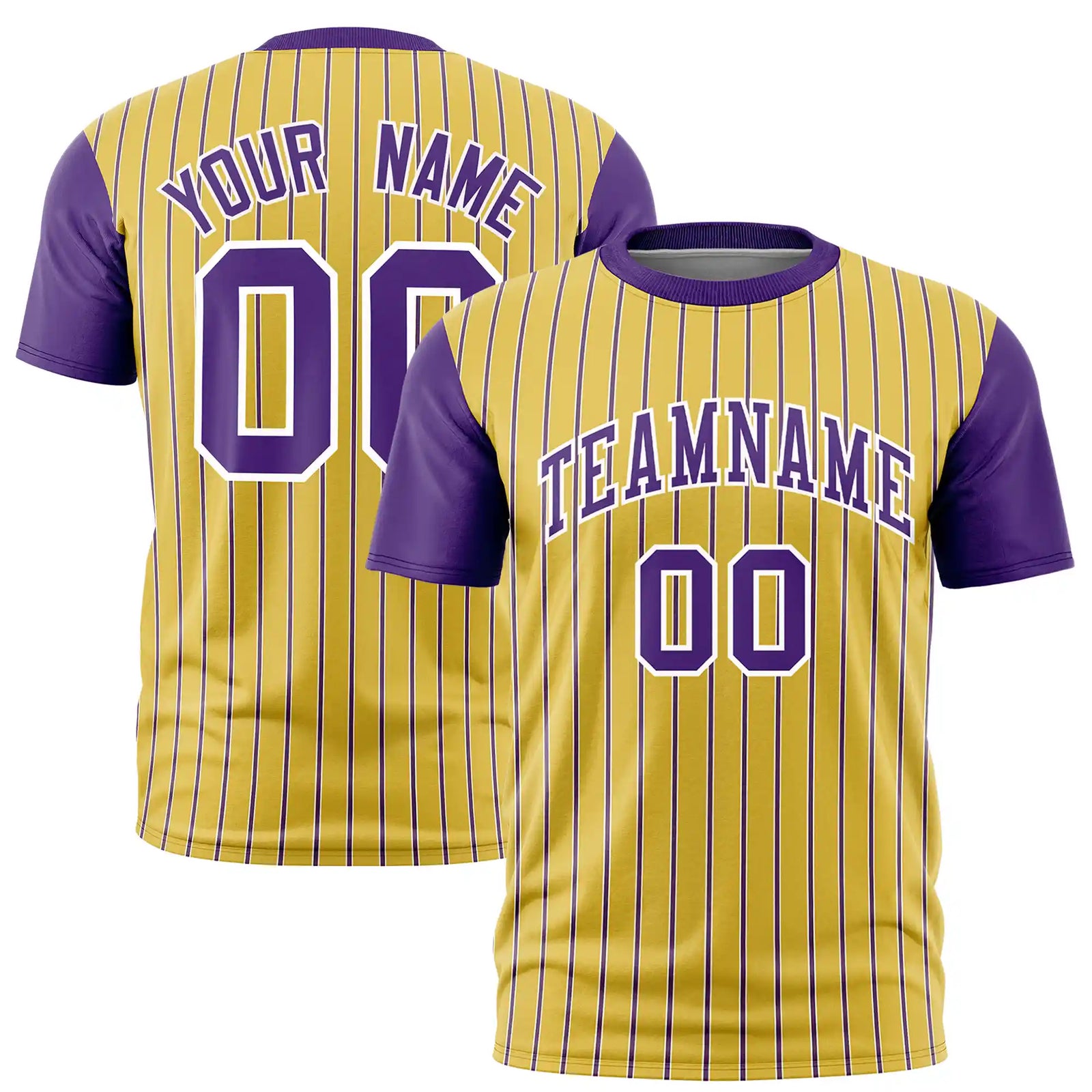 Custom Old Gold White-Purple Pinstripe Pattern Design Performance T-Shirt