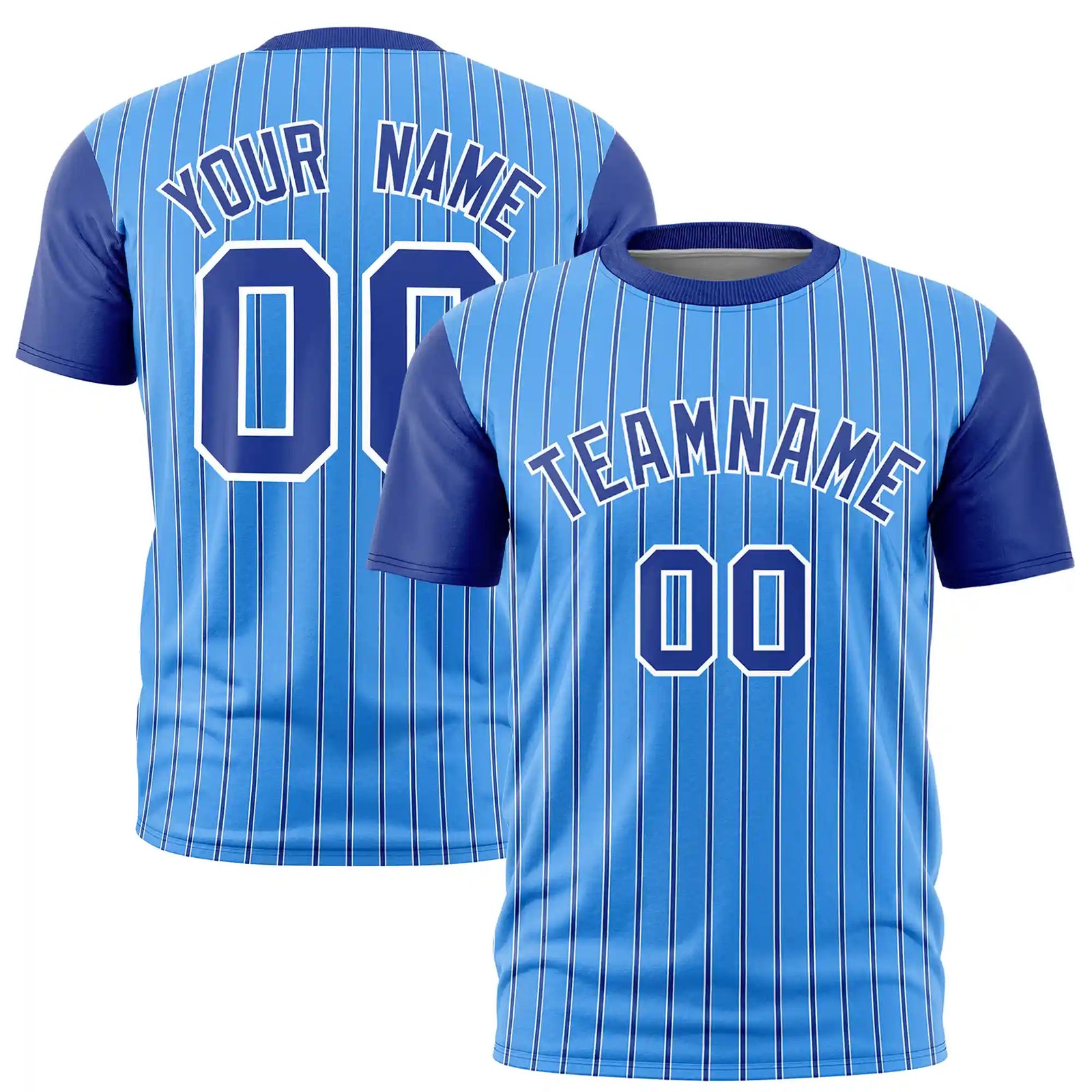 Custom Powder Blue White-Royal Blue Pinstripe Pattern Design Performance T-Shirt