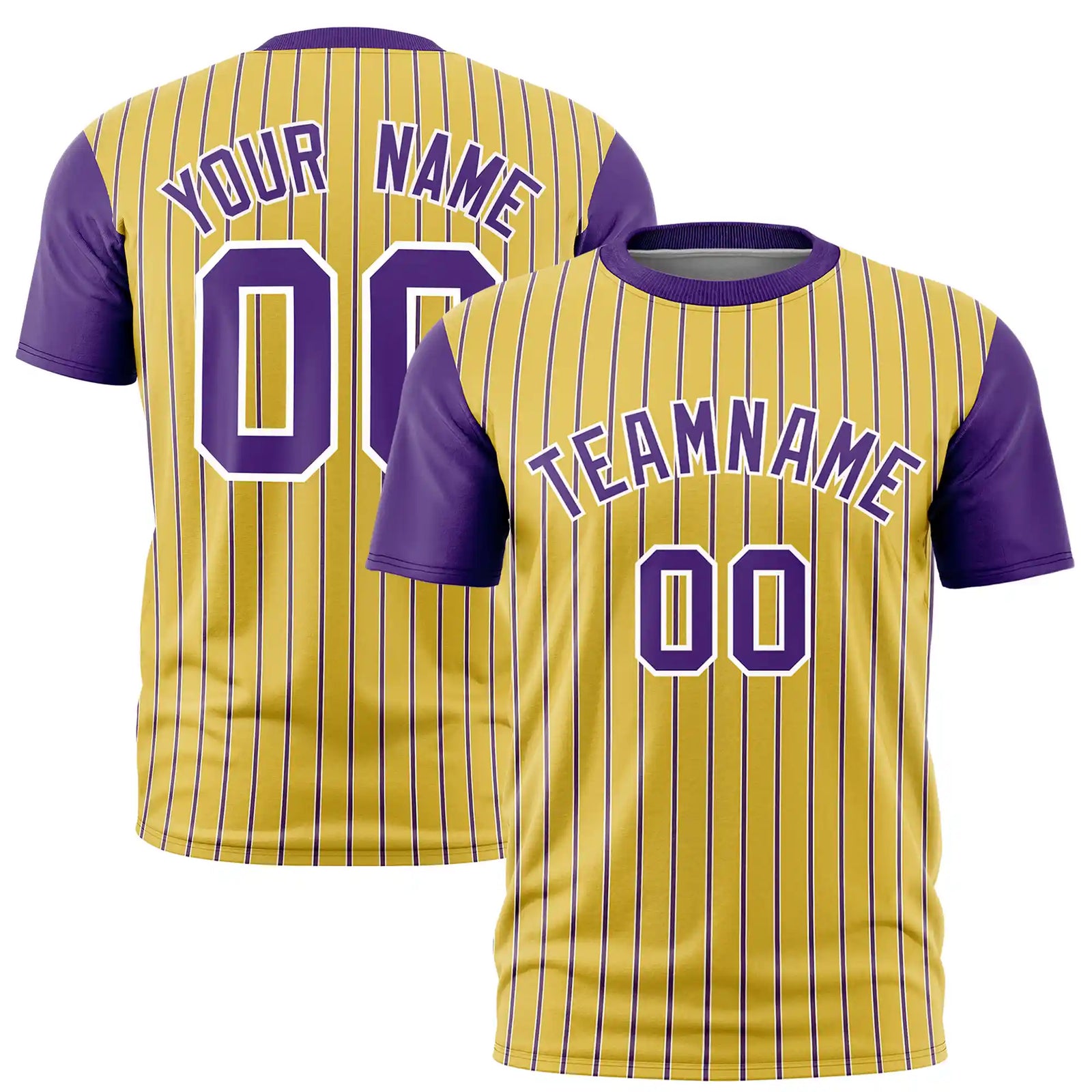 Custom Old Gold White-Purple Pinstripe Pattern Design Performance T-Shirt