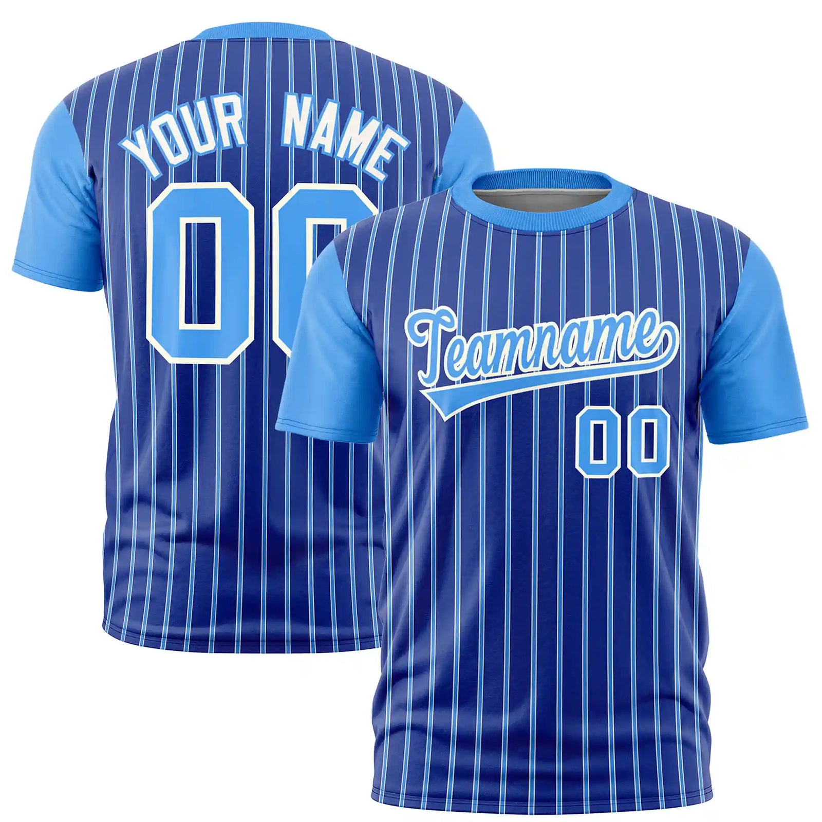 Custom Royal Blue White-Powder Blue Pinstripe Pattern Design Performance T-Shirt