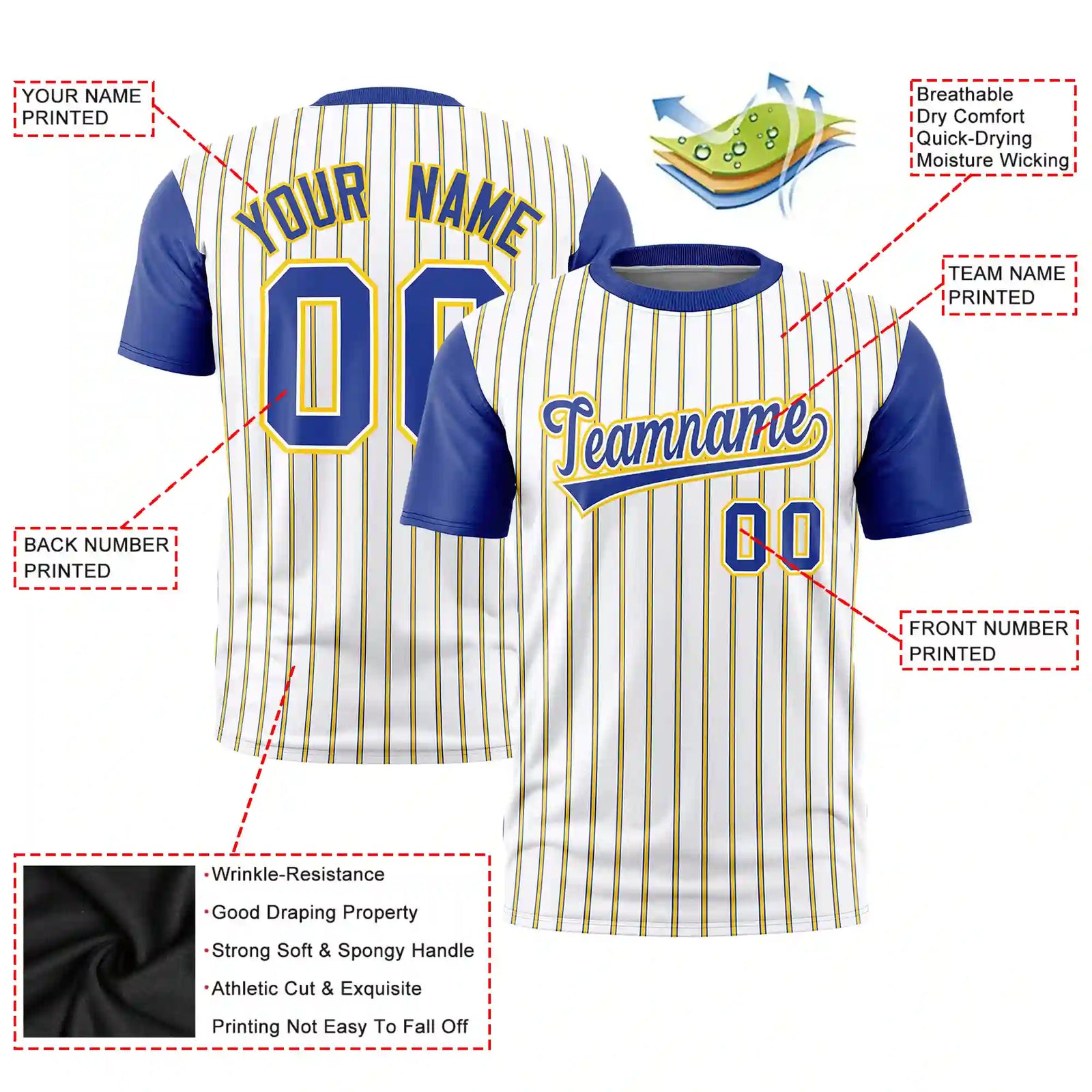 Custom White Gold01-Royal Blue Pinstripe Pattern Design Performance T-Shirt