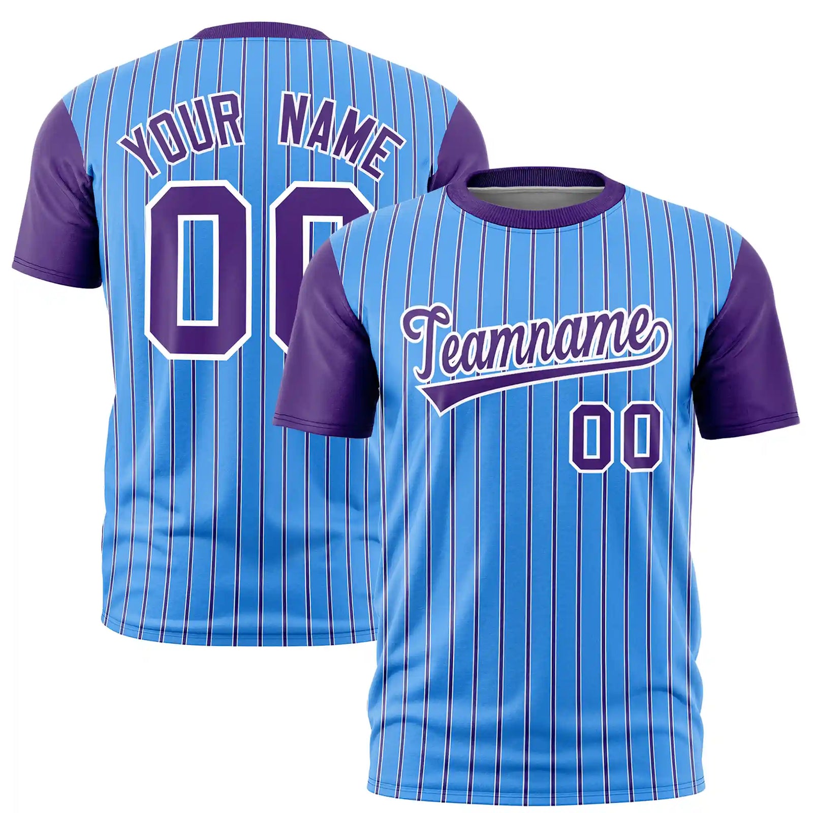 Custom Powder Blue White-Purple Pinstripe Pattern Design Performance T-Shirt