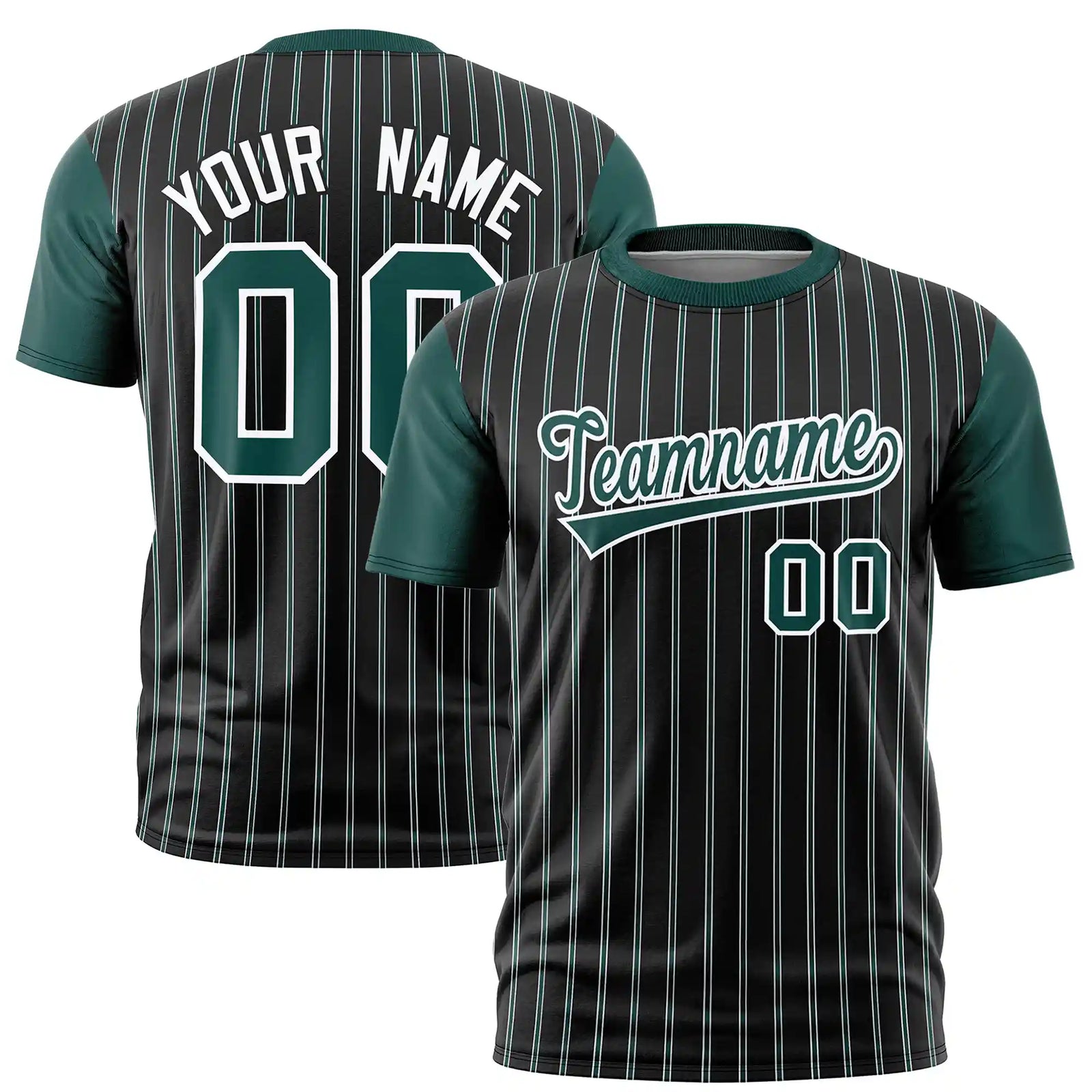 Custom Black White-Midnight Green Pinstripe Pattern Design Performance T-Shirt