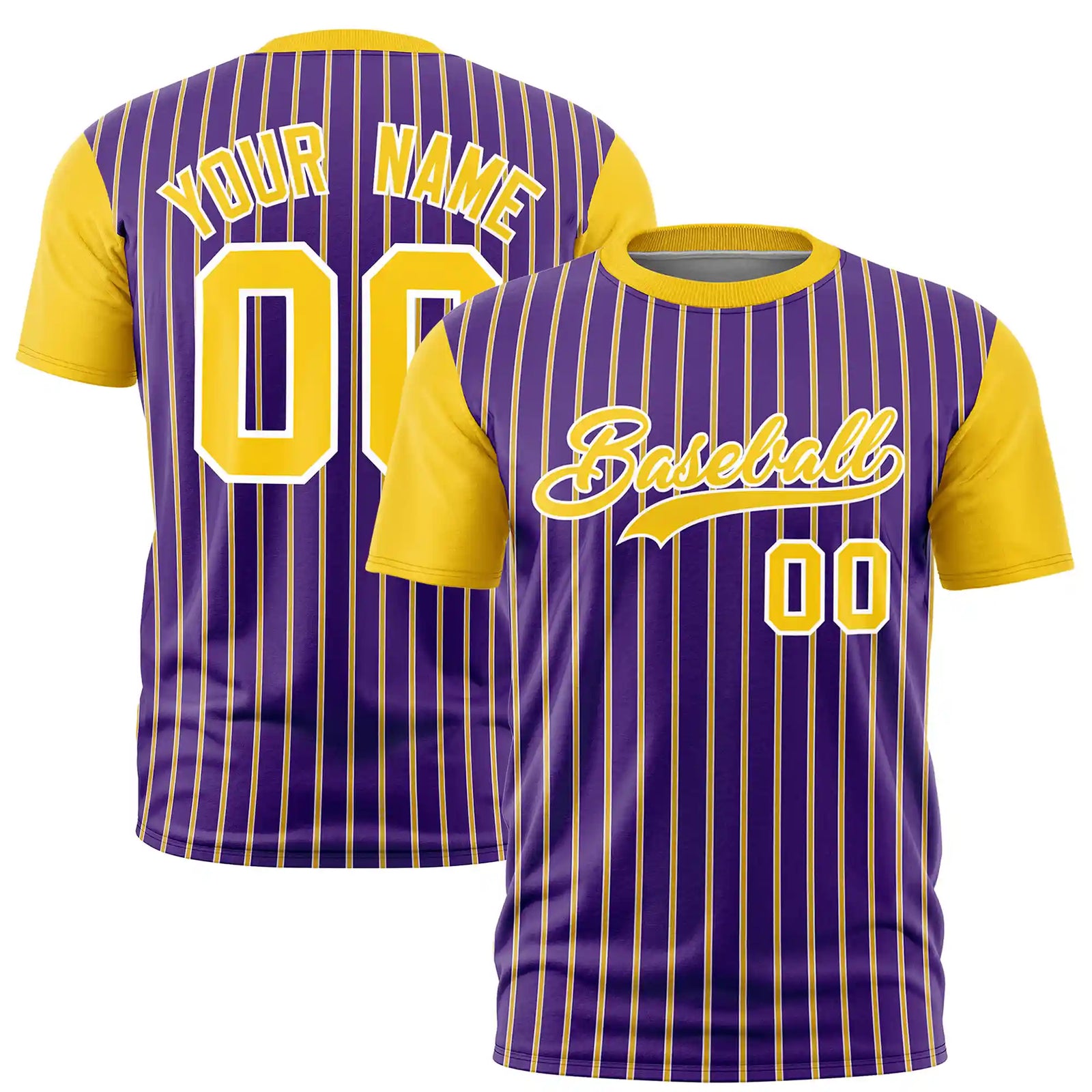 Custom Purple White-Gold01 Pinstripe Pattern Design Performance T-Shirt