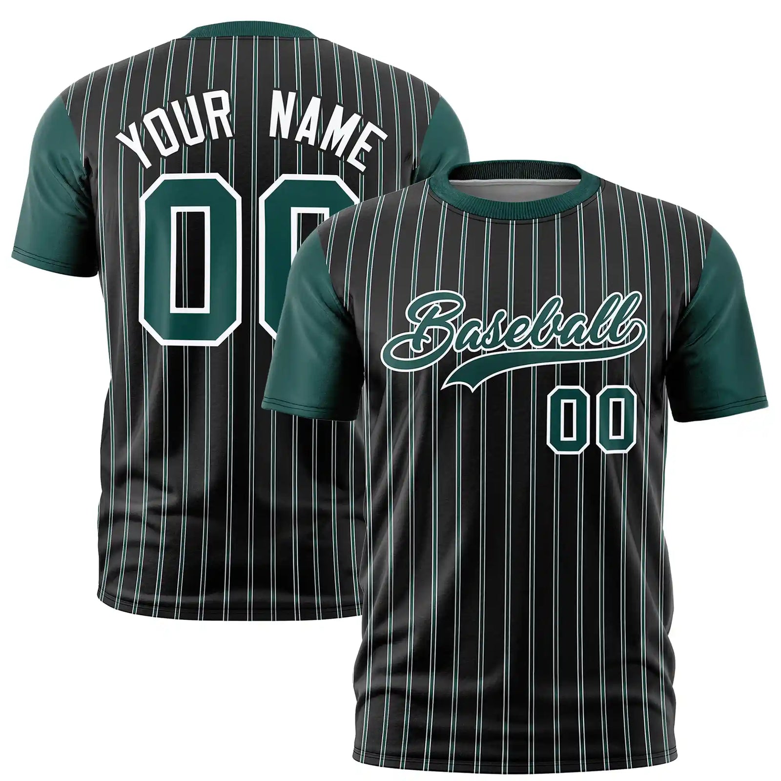 Custom Black White-Midnight Green Pinstripe Pattern Design Performance T-Shirt