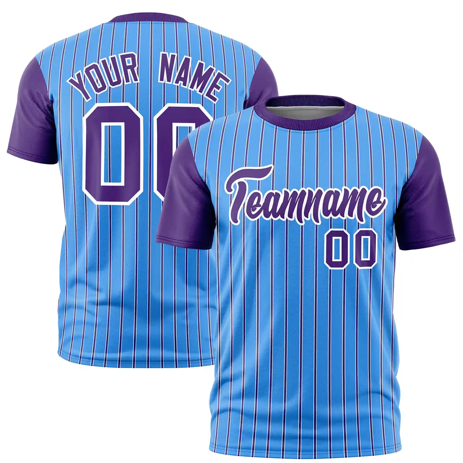 Custom Powder Blue White-Purple Pinstripe Pattern Design Performance T-Shirt
