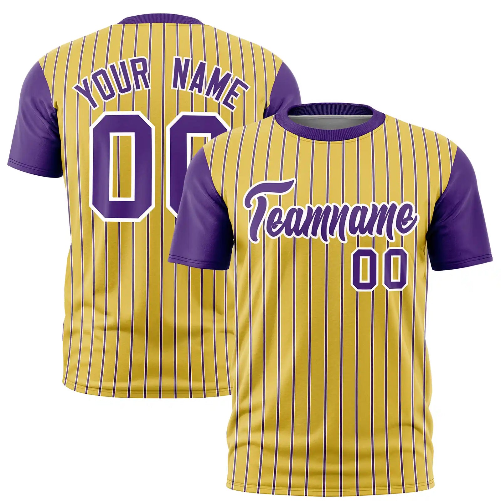Custom Old Gold White-Purple Pinstripe Pattern Design Performance T-Shirt